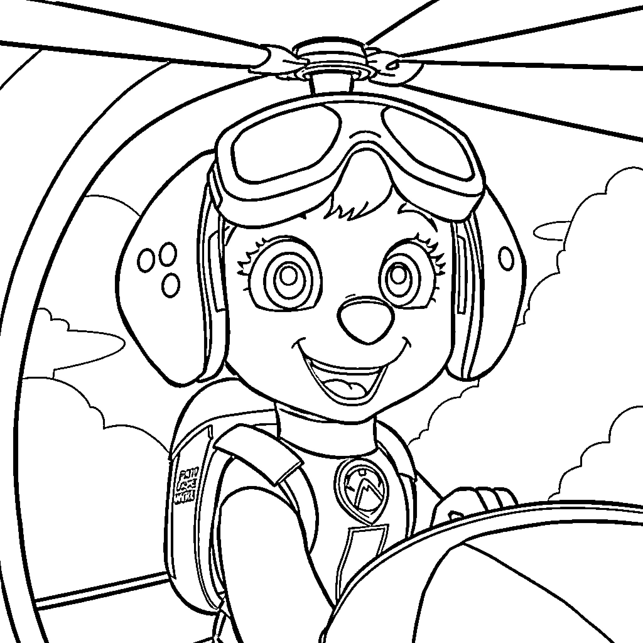 Sky adventures of a cheerful pilot Coloring Page (free black-and-white line drawing printable PDF for all, from beginners to advanced learners, including children, teens, adults, and seniors)