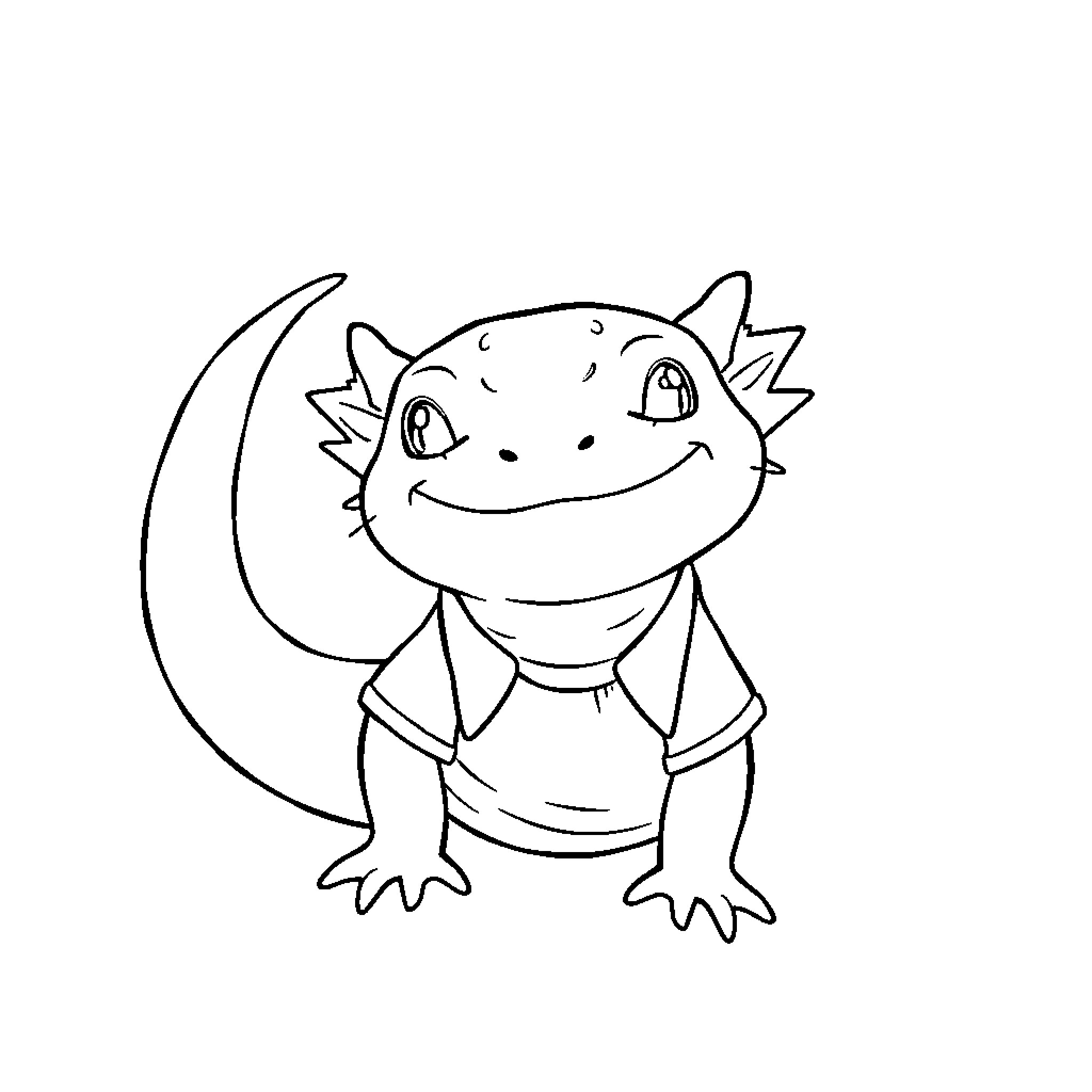 Axolotl smiling happily Coloring Page (free black-and-white line drawing printable PDF for all, from beginners to advanced learners, including children, teens, adults, and seniors)