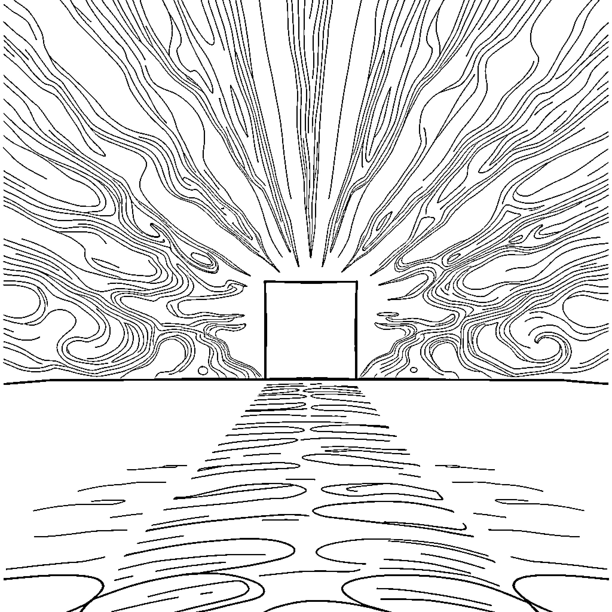 Square Rays Diverging from Serene Pathway Coloring Page (free black-and-white line drawing printable PDF for all, from beginners to advanced learners, including children, teens, adults, and seniors)
