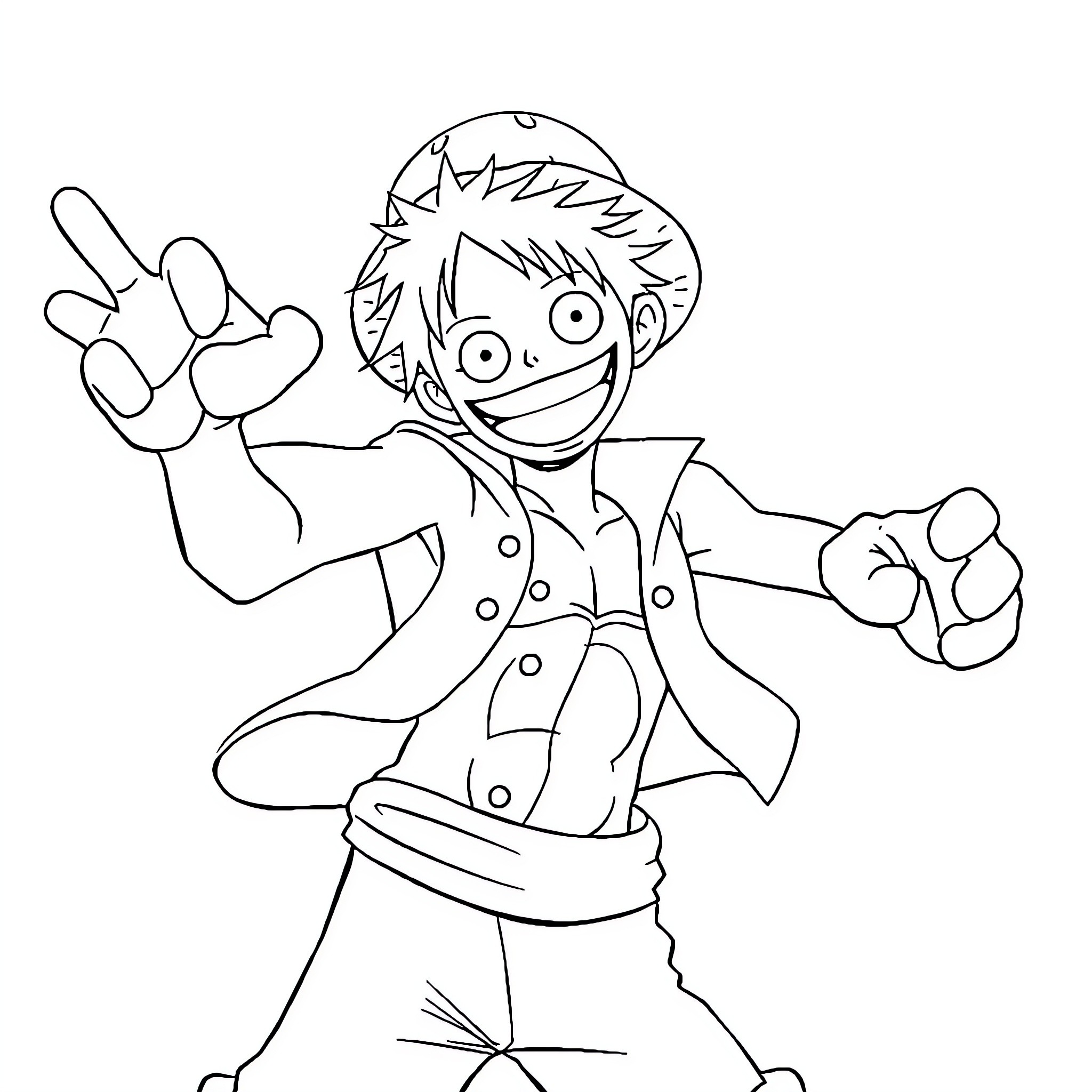 Monkey D Luffy's Joyful Adventure Coloring Page (free black-and-white line drawing printable PDF for all, from beginners to advanced learners, including children, teens, adults, and seniors)