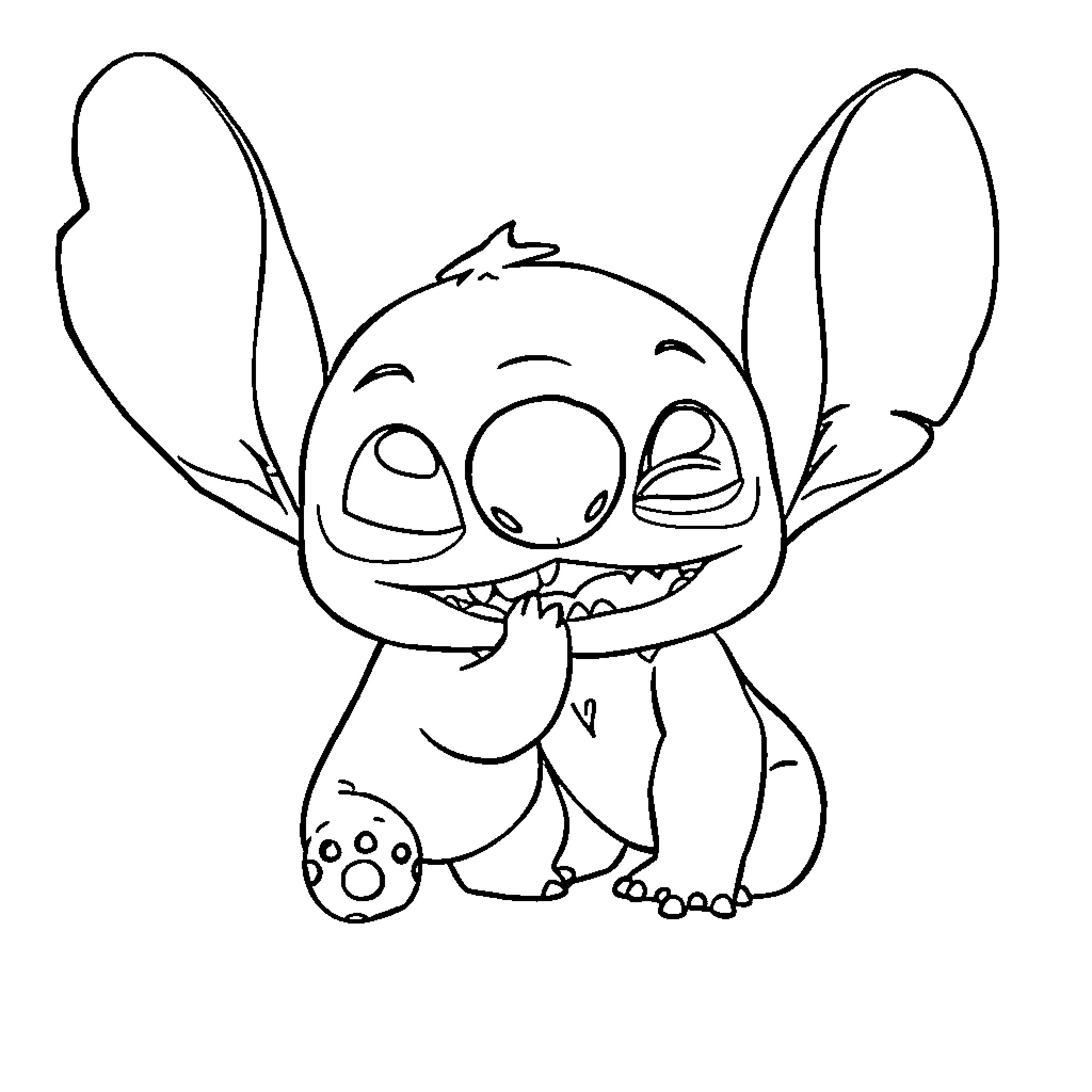 Stitch making a silly expression Coloring Page (free black-and-white line drawing printable PDF for all, from beginners to advanced learners, including children, teens, adults, and seniors)