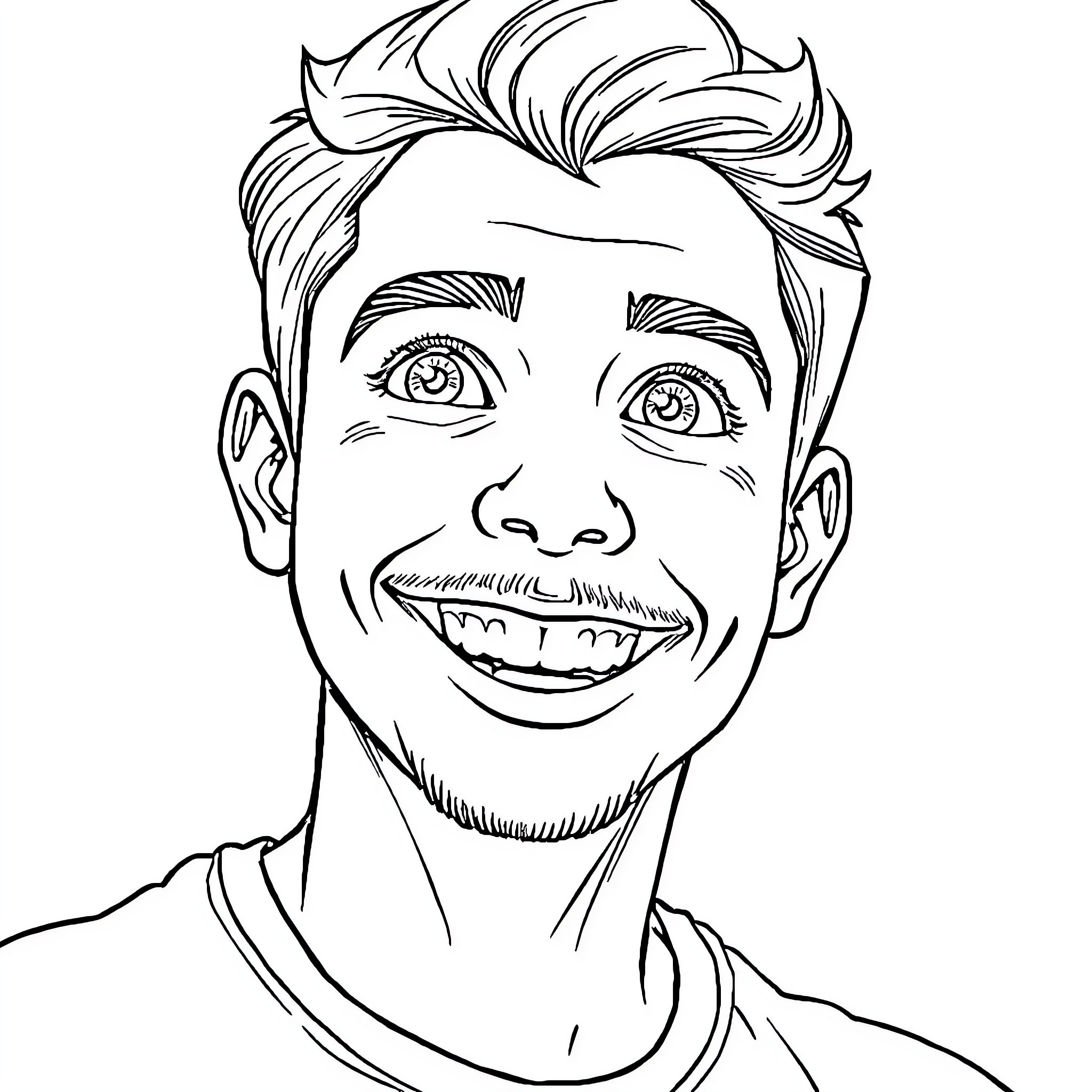 Jacob Daponte's Cheerful Facial Expression Coloring Page (free black-and-white line drawing printable PDF for all, from beginners to advanced learners, including children, teens, adults, and seniors)