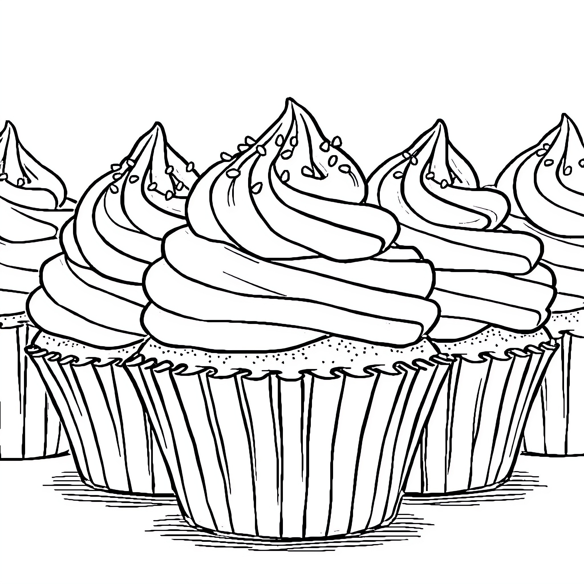 Cupcakes with intricate designs Coloring Page (free black-and-white line drawing printable PDF for all, from beginners to advanced learners, including children, teens, adults, and seniors)
