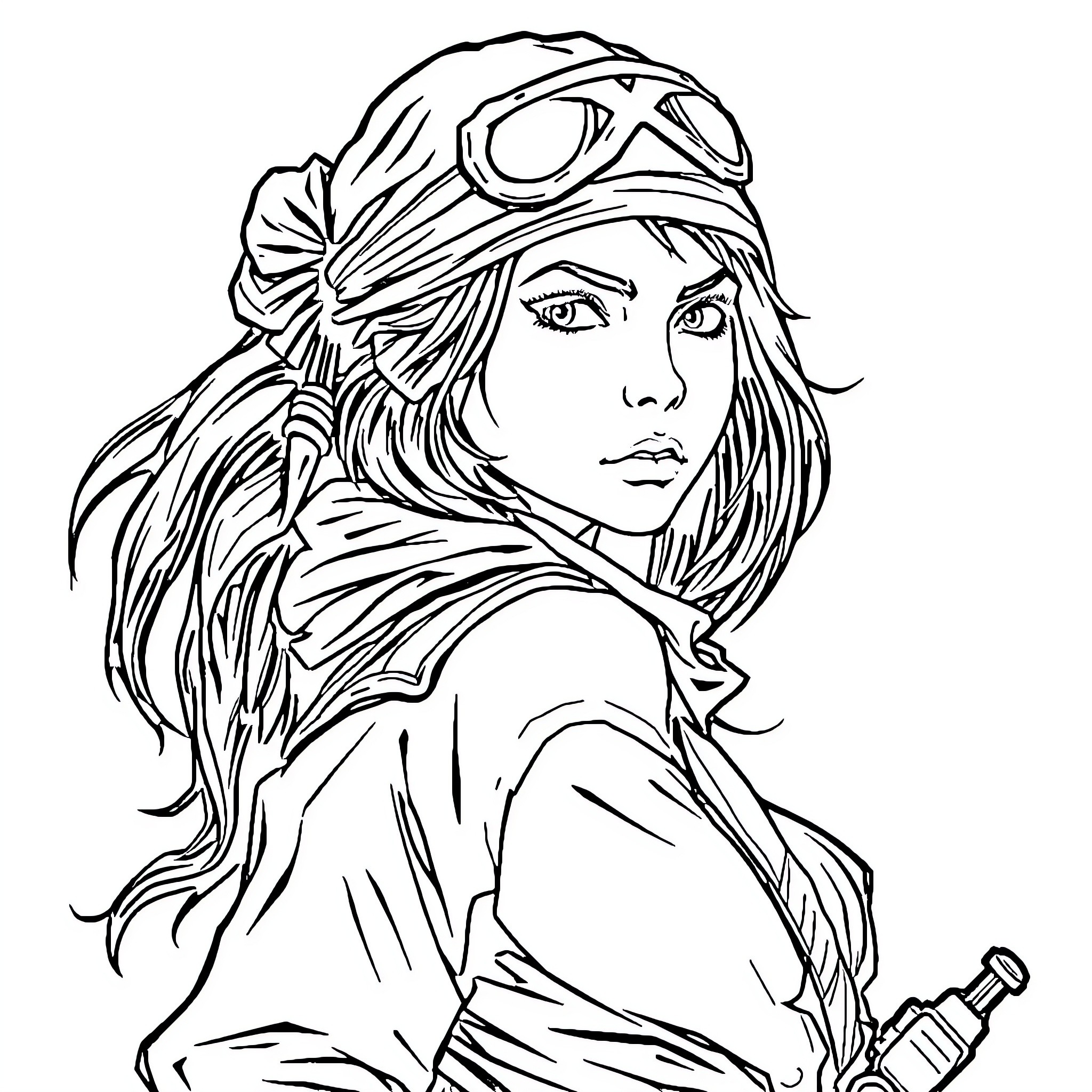 Renegade Raider in Fierce Stance Coloring Page (free black-and-white line drawing printable PDF for all, from beginners to advanced learners, including children, teens, adults, and seniors)