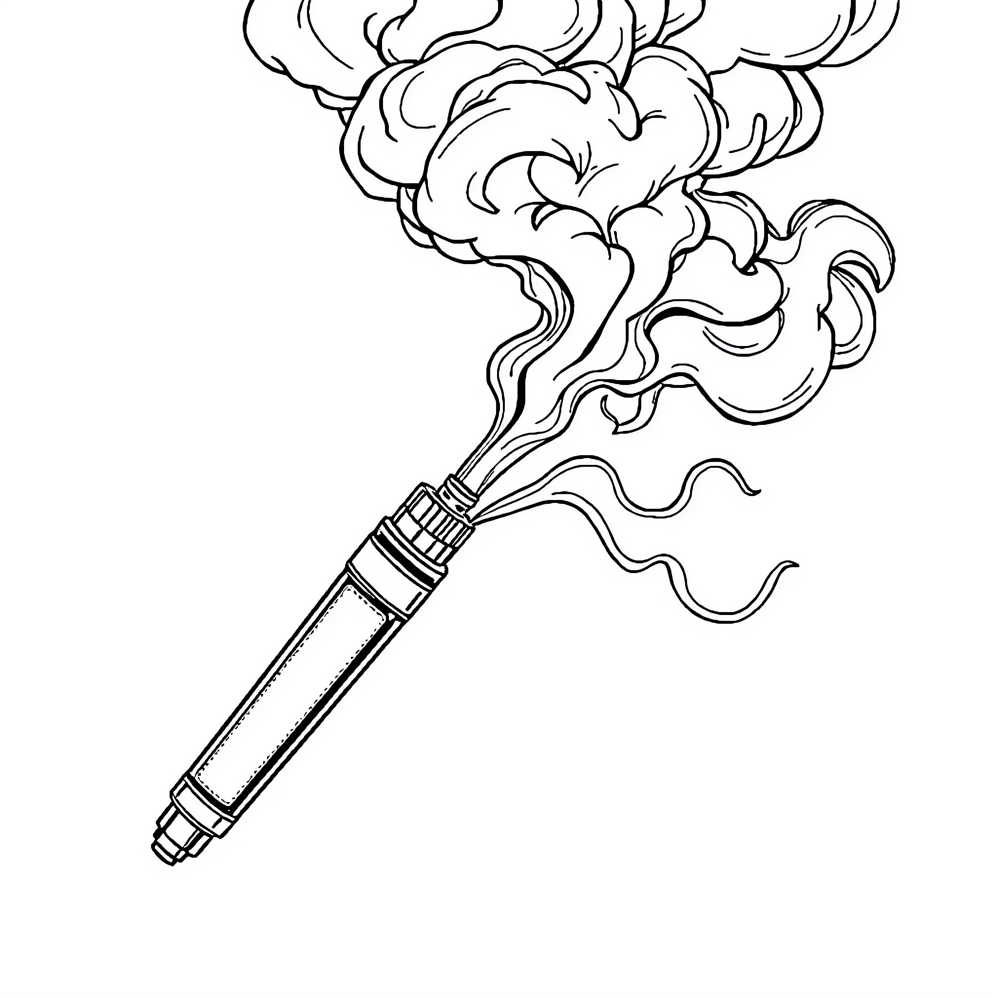 Vape device emitting smoke cloud Coloring Page (free black-and-white line drawing printable PDF for all, from beginners to advanced learners, including children, teens, adults, and seniors)