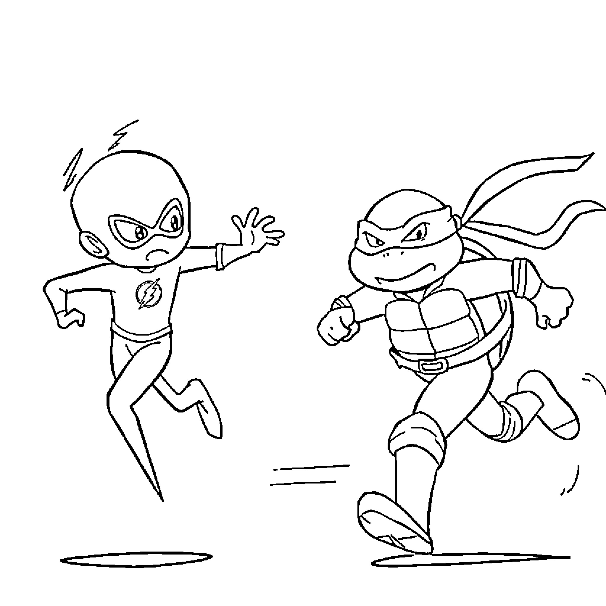 Flash of Heroic Rivals in Action Coloring Page (free black-and-white line drawing printable PDF for all, from beginners to advanced learners, including children, teens, adults, and seniors)