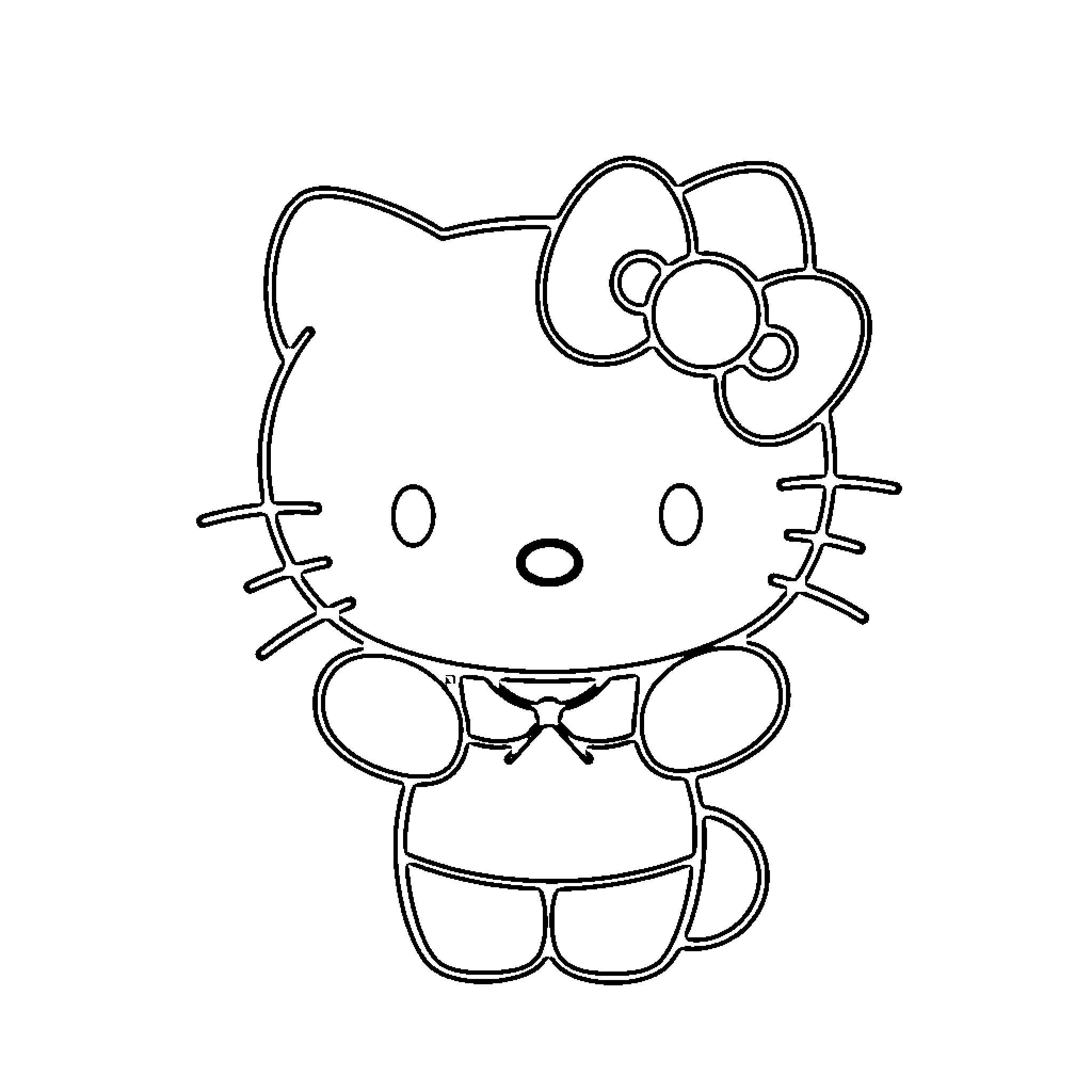 Hello Kitty sitting with a bow Coloring Page (free black-and-white line drawing printable PDF for all, from beginners to advanced learners, including children, teens, adults, and seniors)