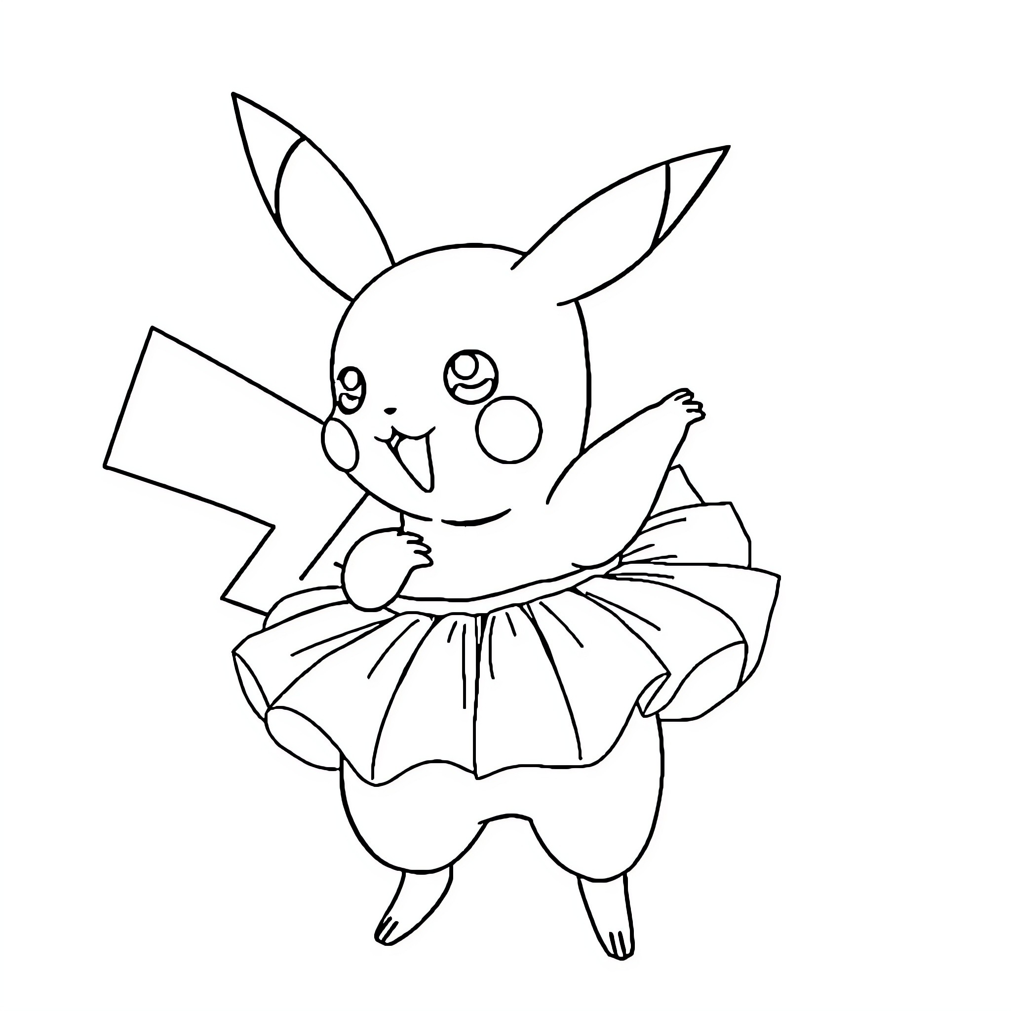 Pikachu in a festive outfit Coloring Page (free black-and-white line drawing printable PDF for all, from beginners to advanced learners, including children, teens, adults, and seniors)