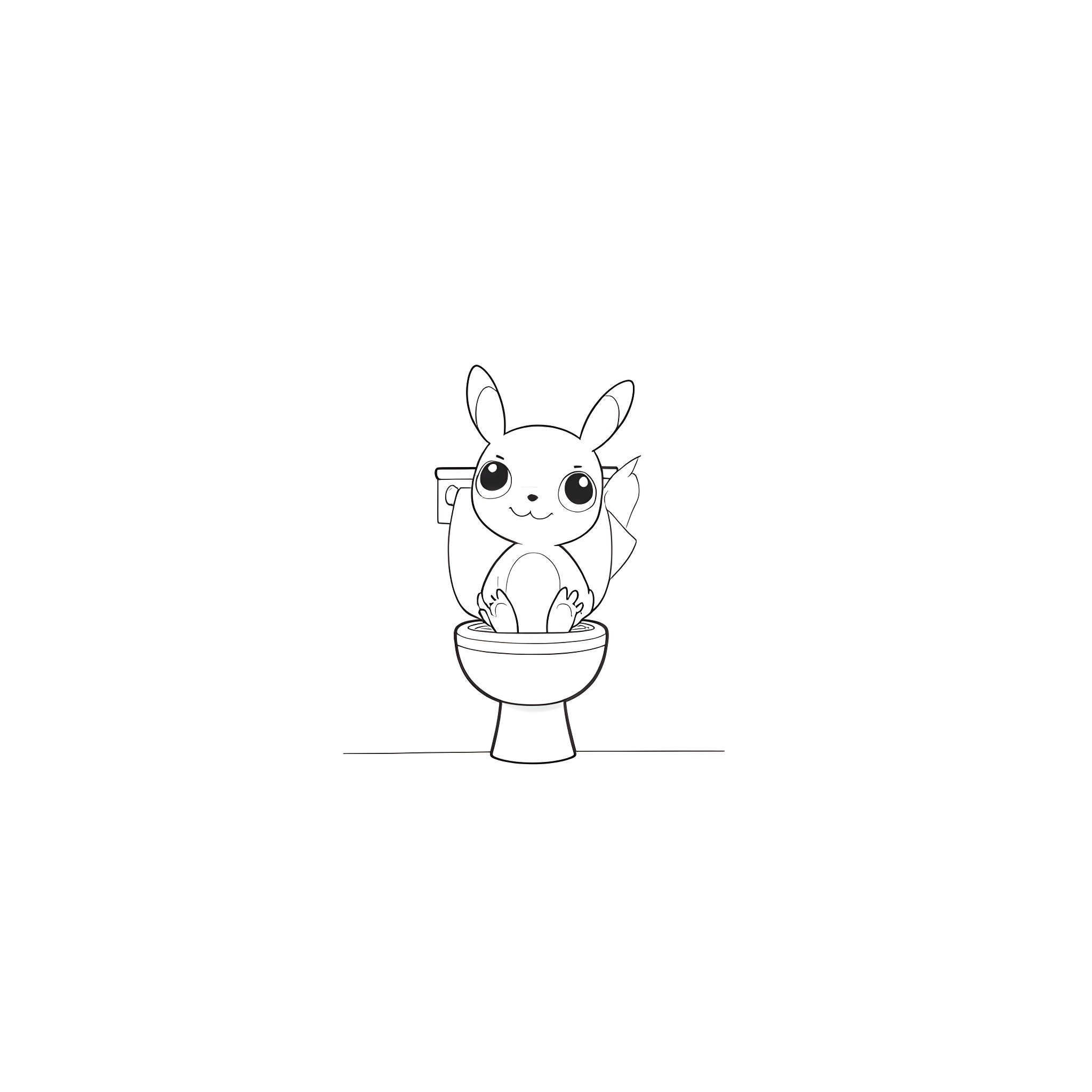 Pokémon rabbit character sitting on toilet Coloring Page (free black-and-white line drawing printable PDF for all, from beginners to advanced learners, including children, teens, adults, and seniors)