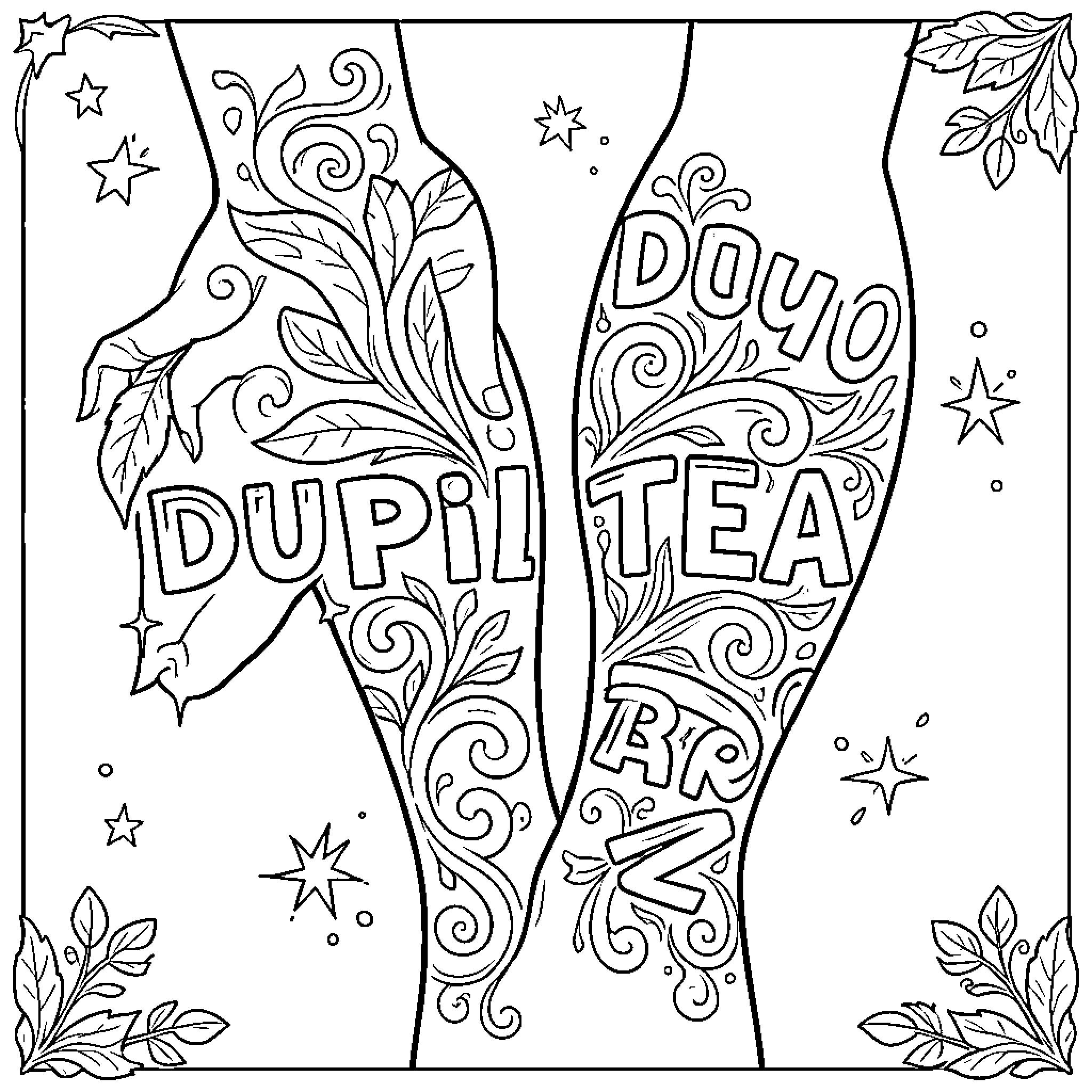 Dibujo of intricate patterns and text Coloring Page (free black-and-white line drawing printable PDF for all, from beginners to advanced learners, including children, teens, adults, and seniors)