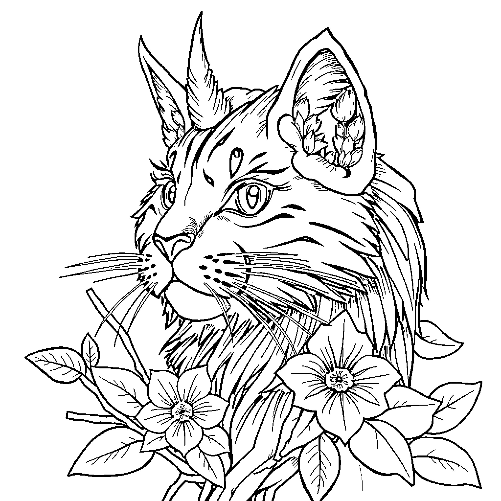 Hedgehog surrounded by decorative flowers Coloring Page (free black-and-white line drawing printable PDF for all, from beginners to advanced learners, including children, teens, adults, and seniors)
