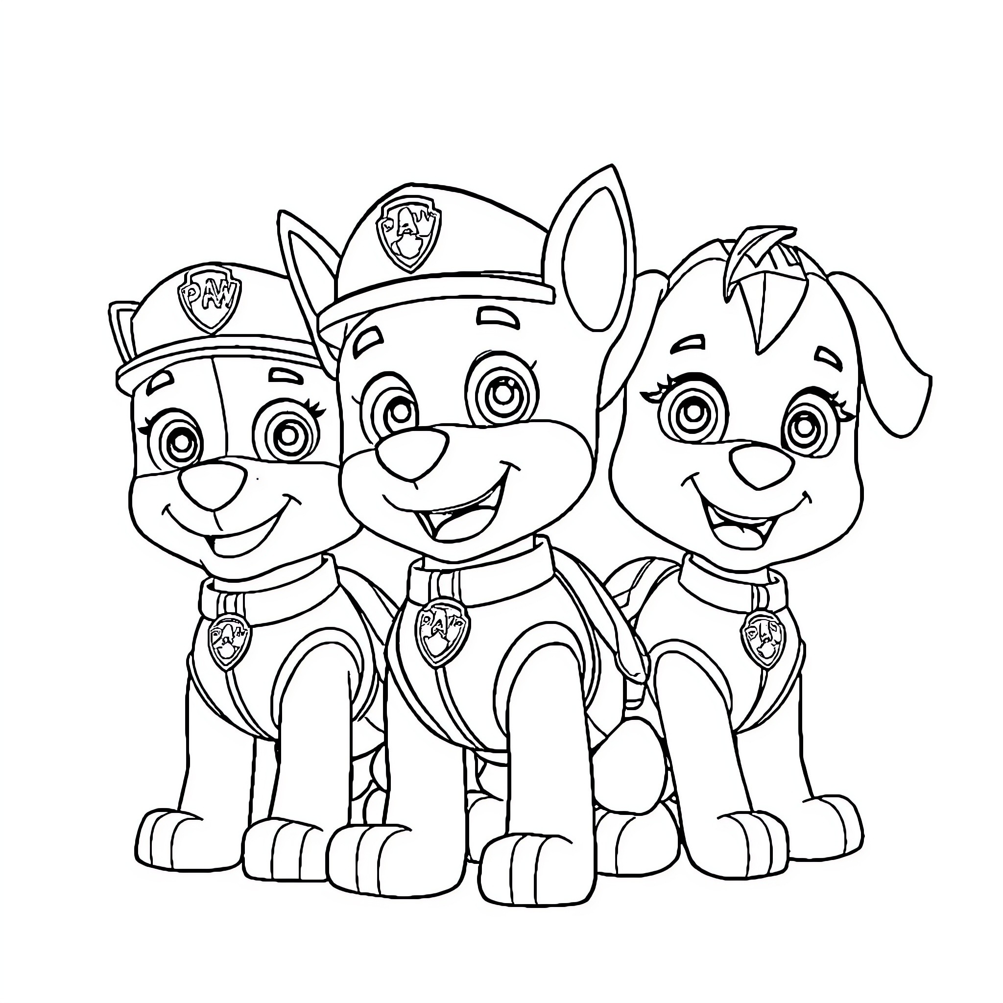 Paw Patrol heroes ready for action Coloring Page (free black-and-white line drawing printable PDF for all, from beginners to advanced learners, including children, teens, adults, and seniors)