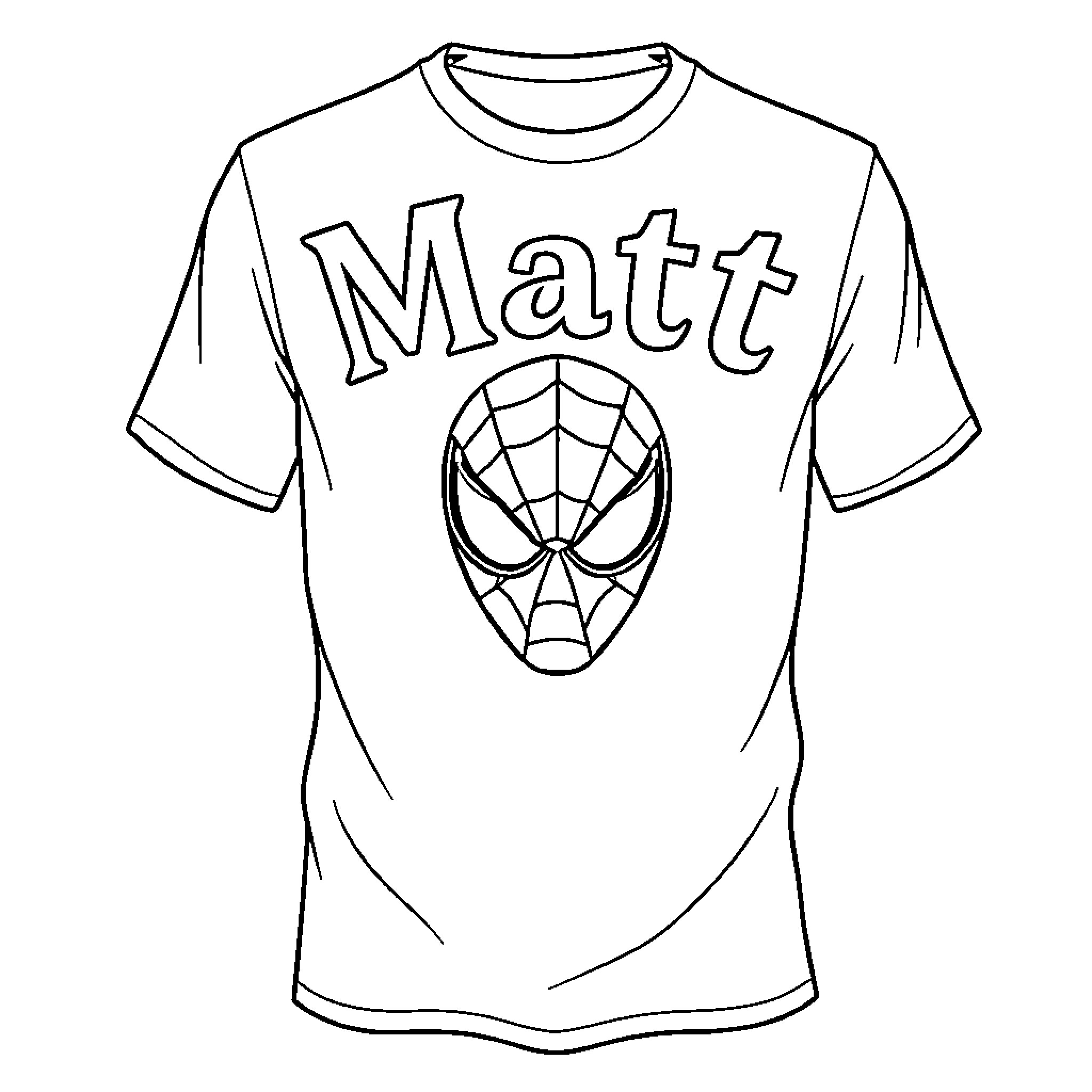 Spider-Man themed T-shirt with webbed face design Coloring Page (free black-and-white line drawing printable PDF for all, from beginners to advanced learners, including children, teens, adults, and seniors)