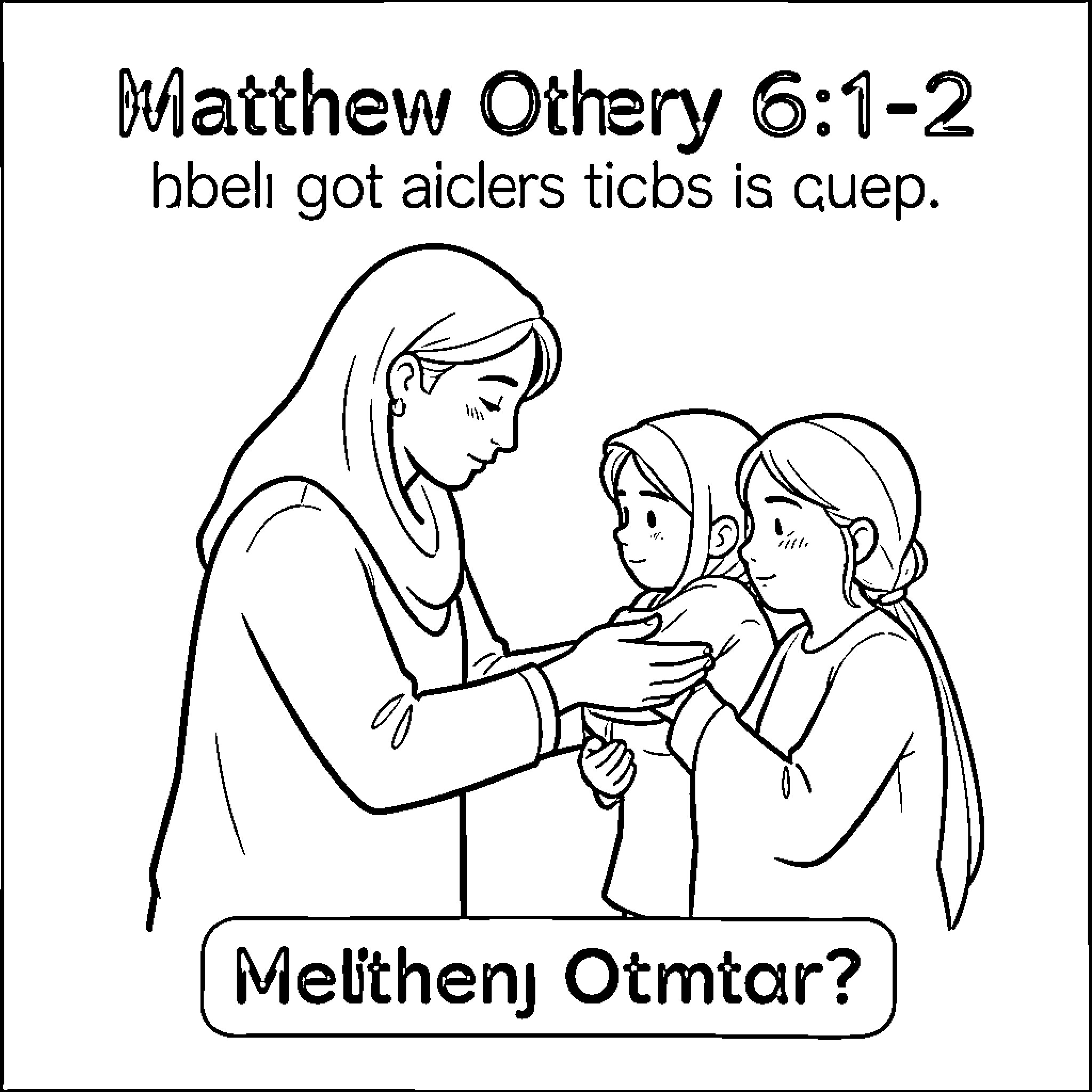 Bible scene of a woman teaching two children Coloring Page (free black-and-white line drawing printable PDF for all, from beginners to advanced learners, including children, teens, adults, and seniors)