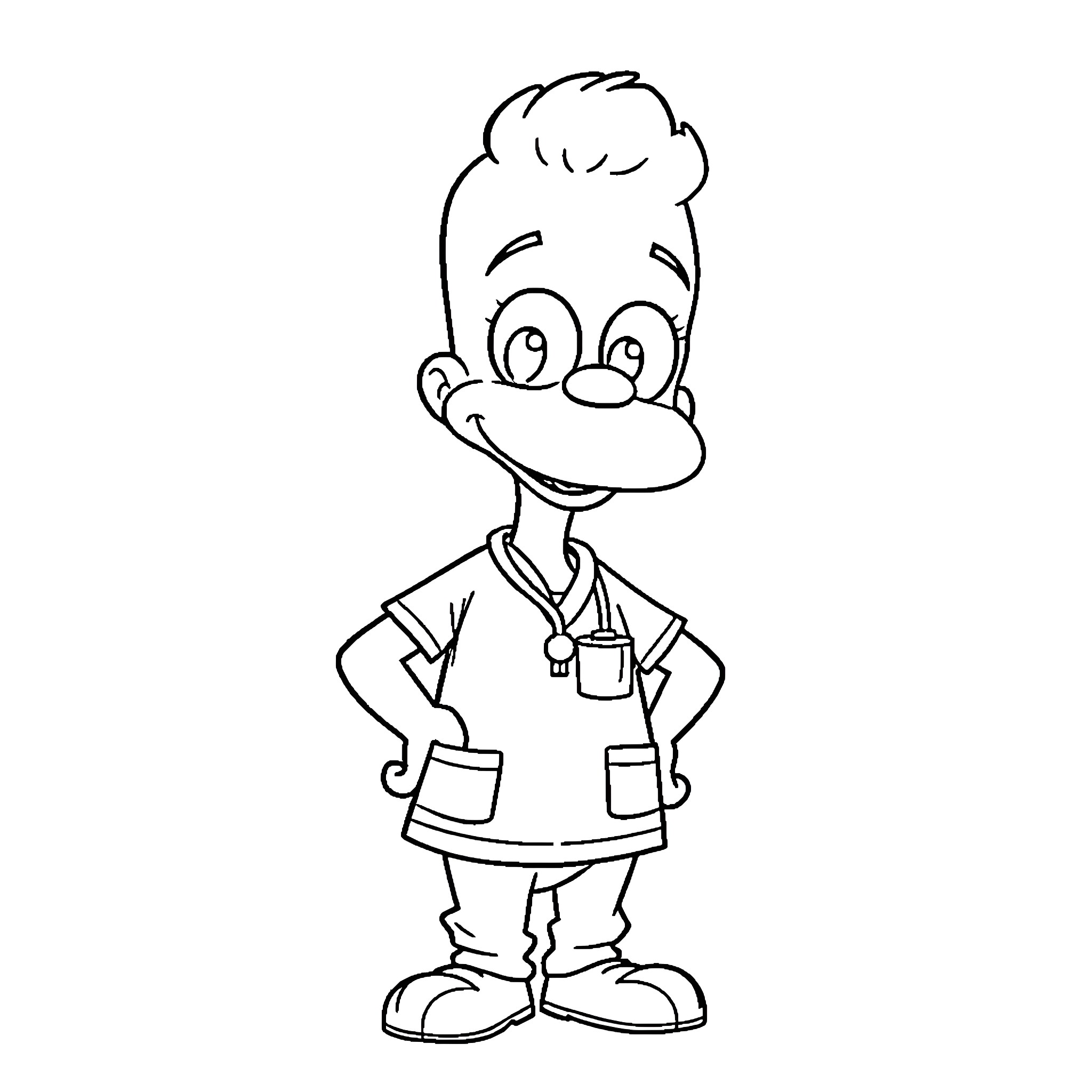 Nurse with Friendly Expression and Uniform Coloring Page (free black-and-white line drawing printable PDF for all, from beginners to advanced learners, including children, teens, adults, and seniors)