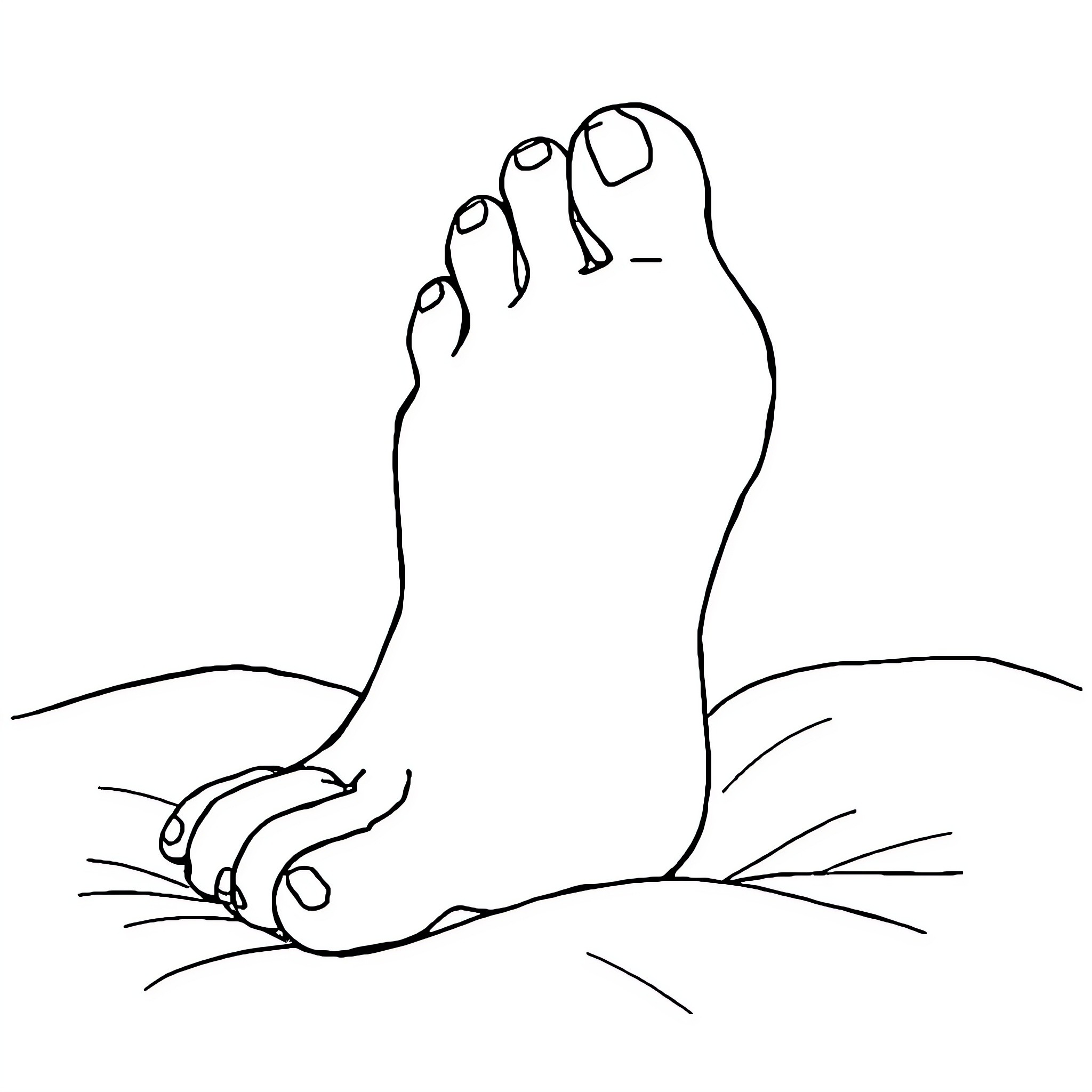 Foot Relaxing in the Grass Coloring Page (free black-and-white line drawing printable PDF for all, from beginners to advanced learners, including children, teens, adults, and seniors)