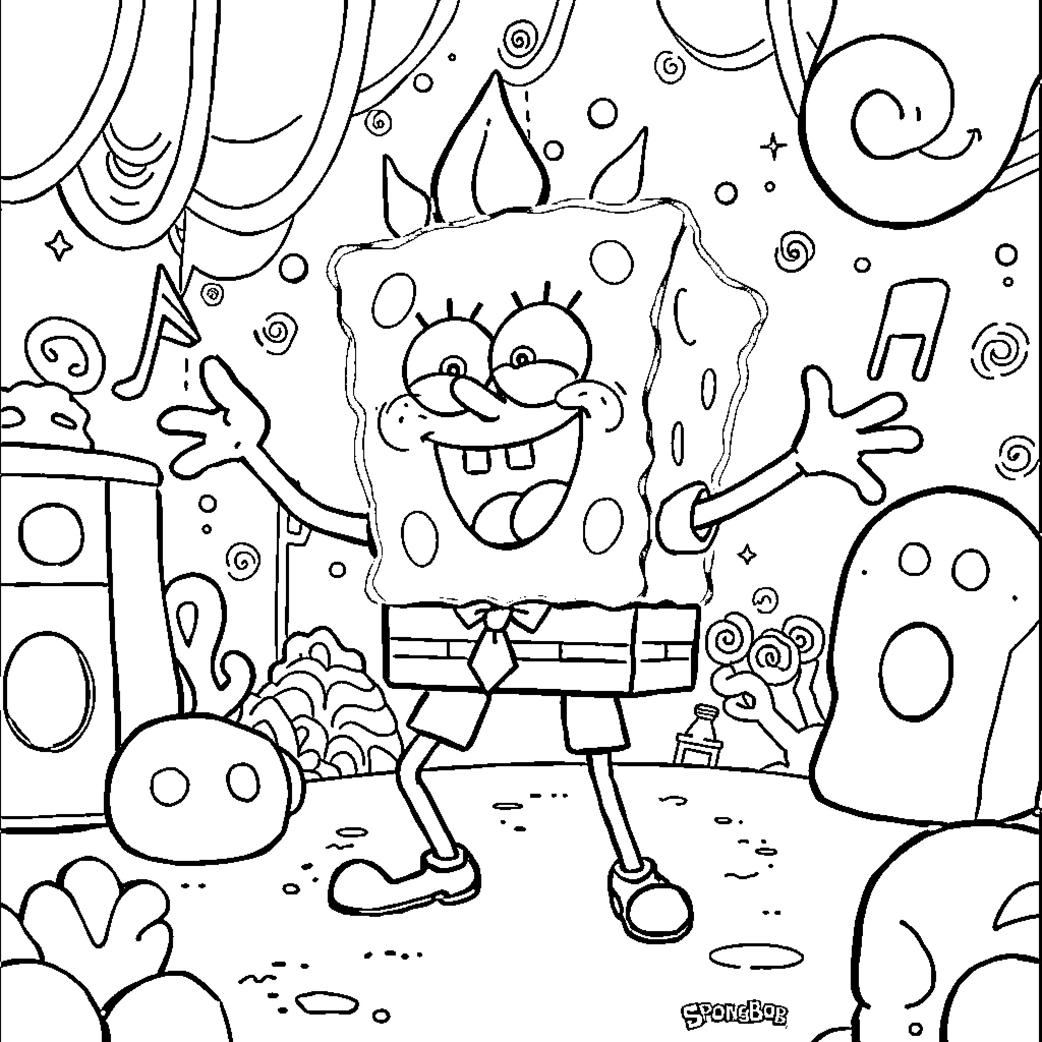 Ice Spice enjoying a whimsical musical adventure Coloring Page (free black-and-white line drawing printable PDF for all, from beginners to advanced learners, including children, teens, adults, and seniors)