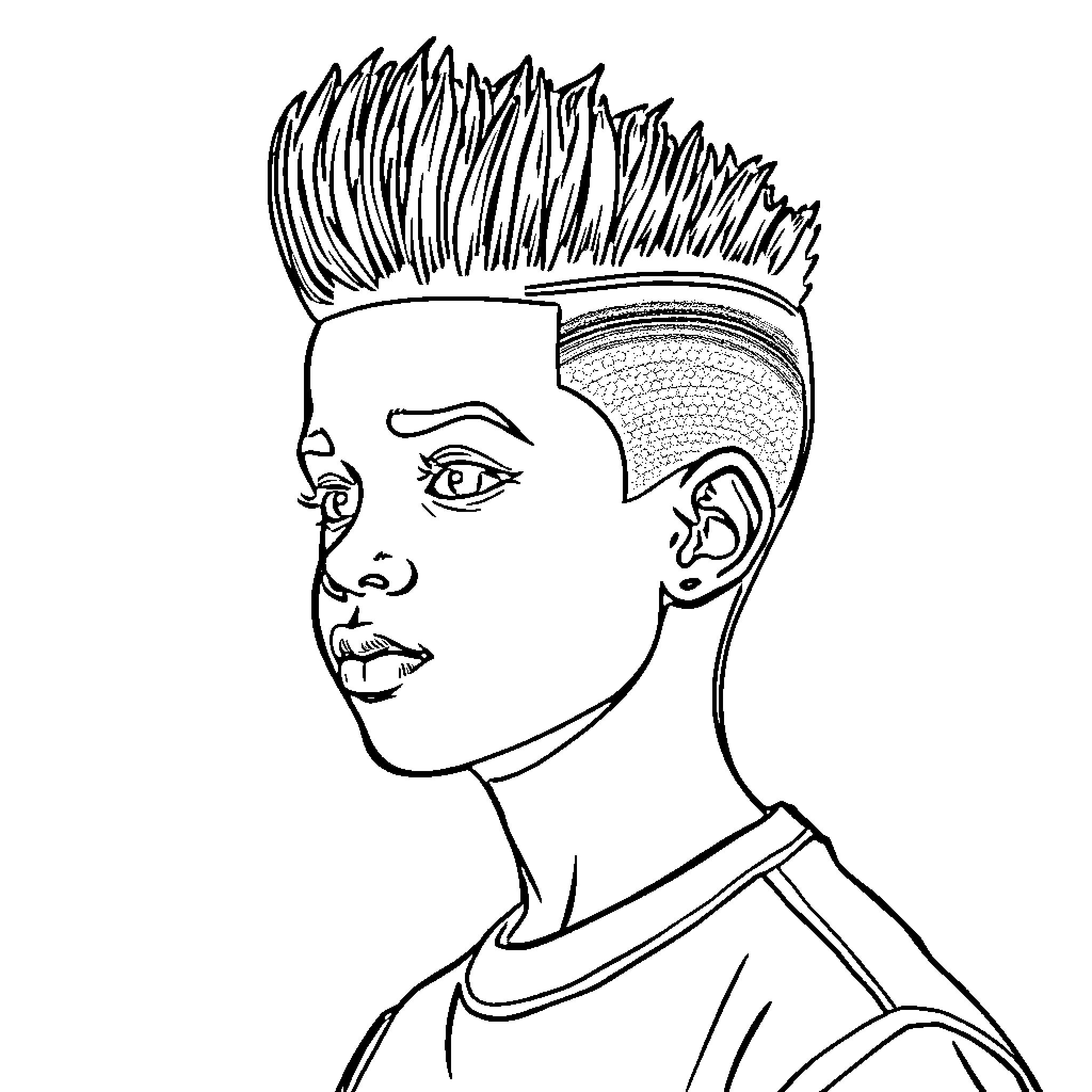 Kid with spiky hairstyle in profile view Coloring Page (free black-and-white line drawing printable PDF for all, from beginners to advanced learners, including children, teens, adults, and seniors)