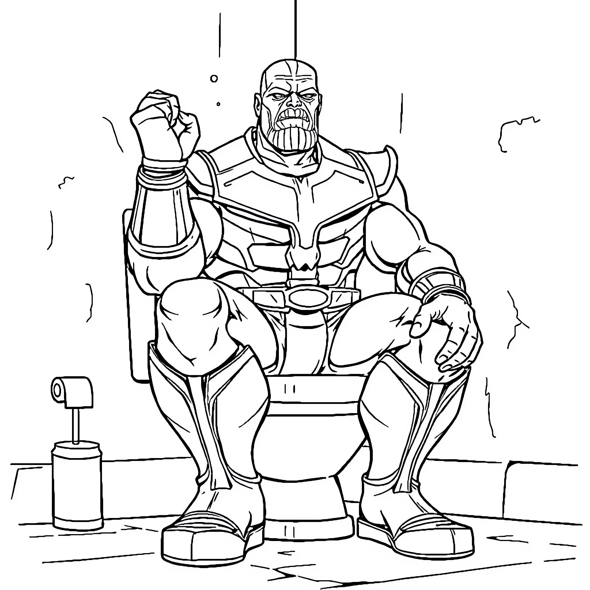 Thanos, the Powerful Villain, Stands Tall Coloring Page (free black-and-white line drawing printable PDF for all, from beginners to advanced learners, including children, teens, adults, and seniors)