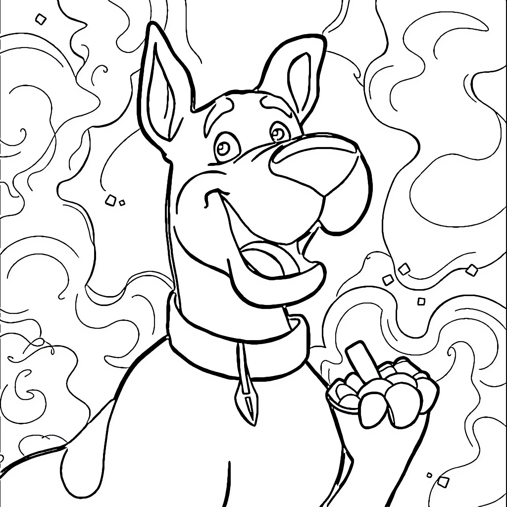 Scooby Doo having a fun adventure Coloring Page (free black-and-white line drawing printable PDF for all, from beginners to advanced learners, including children, teens, adults, and seniors)