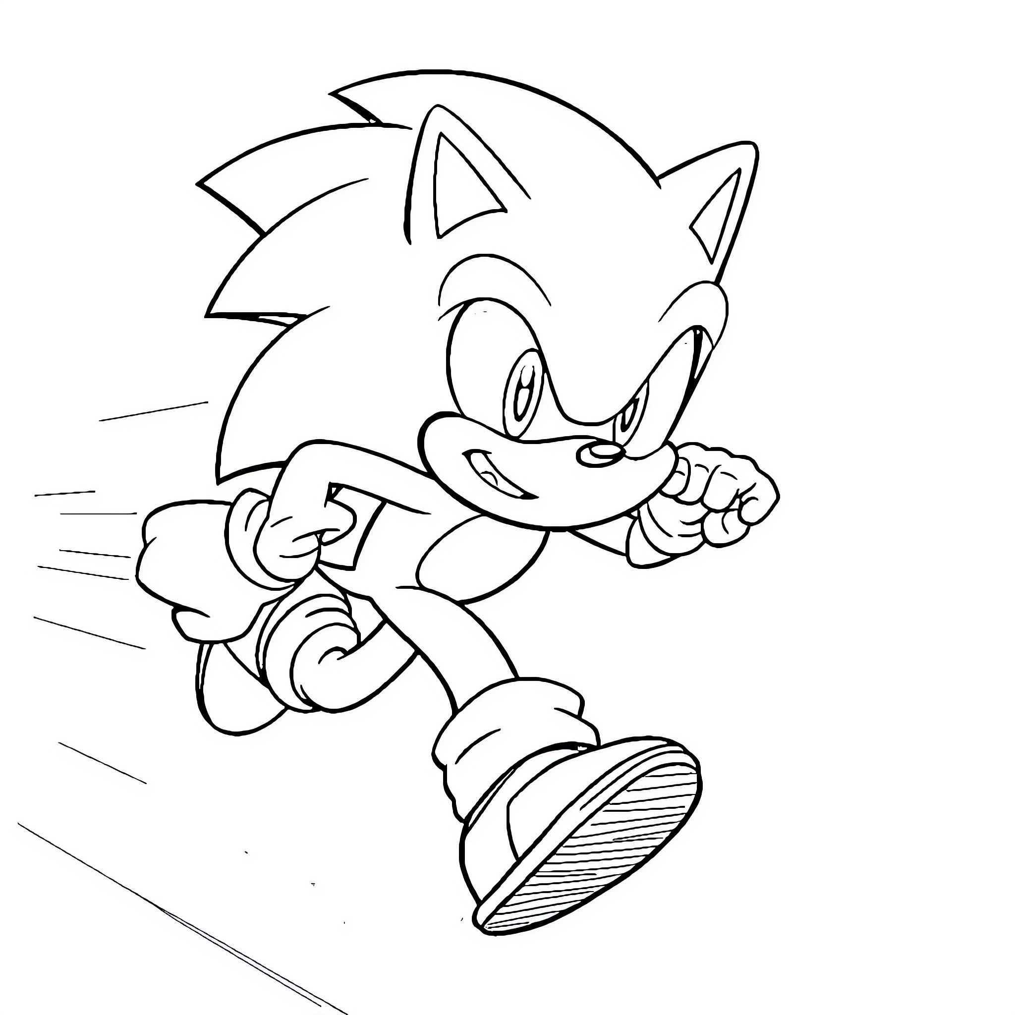 Sonic the Hedgehog running swiftly Coloring Page (free black-and-white line drawing printable PDF for all, from beginners to advanced learners, including children, teens, adults, and seniors)