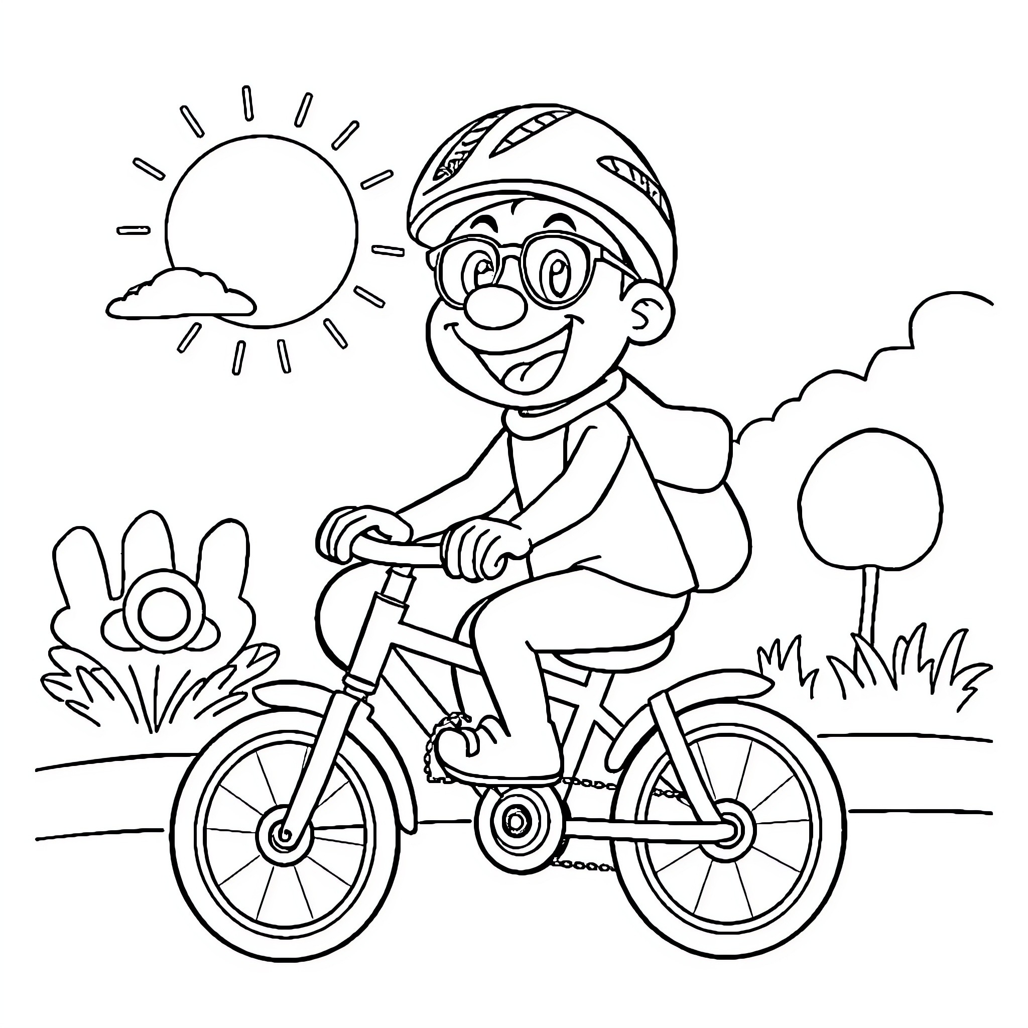 Bluey's Bicycle Adventure in the Park Coloring Page (free black-and-white line drawing printable PDF for all, from beginners to advanced learners, including children, teens, adults, and seniors)