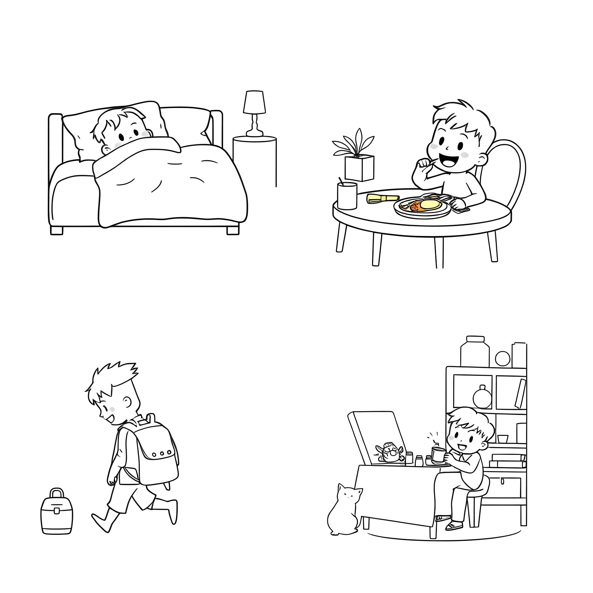 Bing's daily activities at home Coloring Page (free black-and-white line drawing printable PDF for all, from beginners to advanced learners, including children, teens, adults, and seniors)