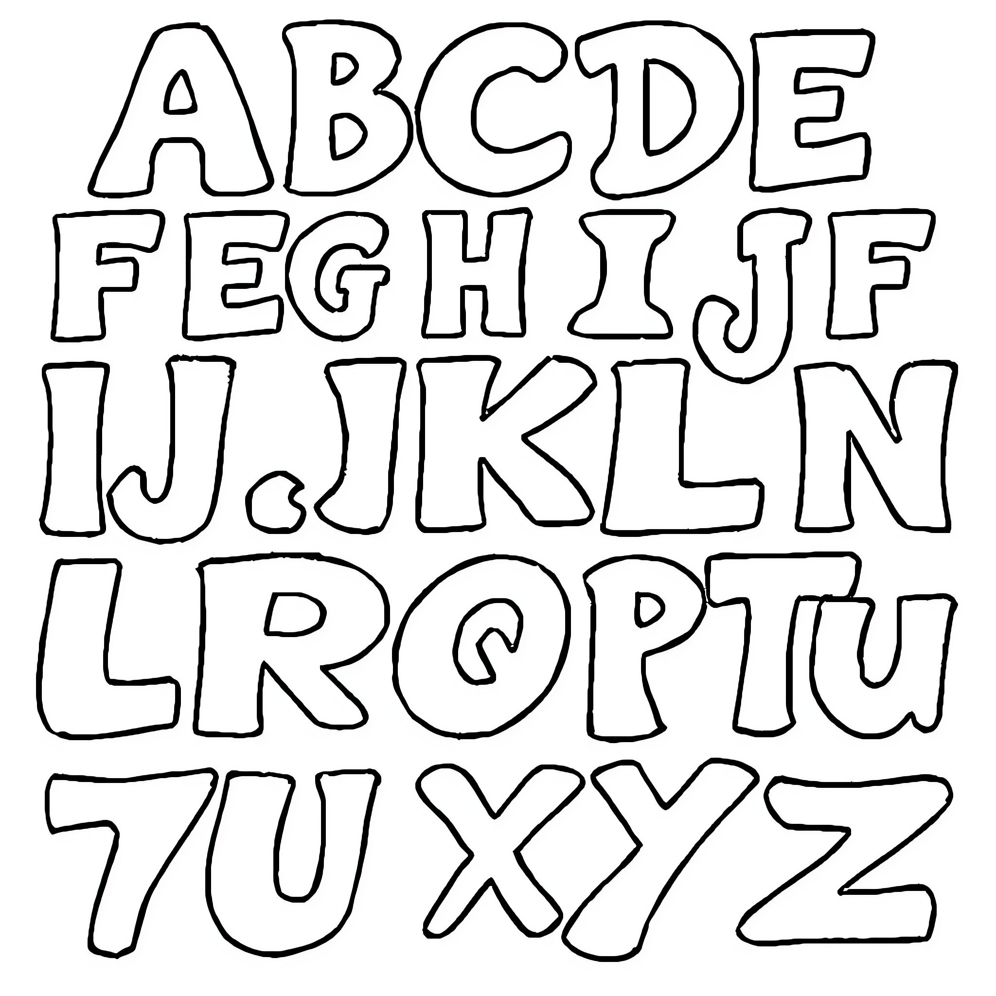 Alphabet Letters with Unique Shapes and Designs Coloring Page (free black-and-white line drawing printable PDF for all, from beginners to advanced learners, including children, teens, adults, and seniors)