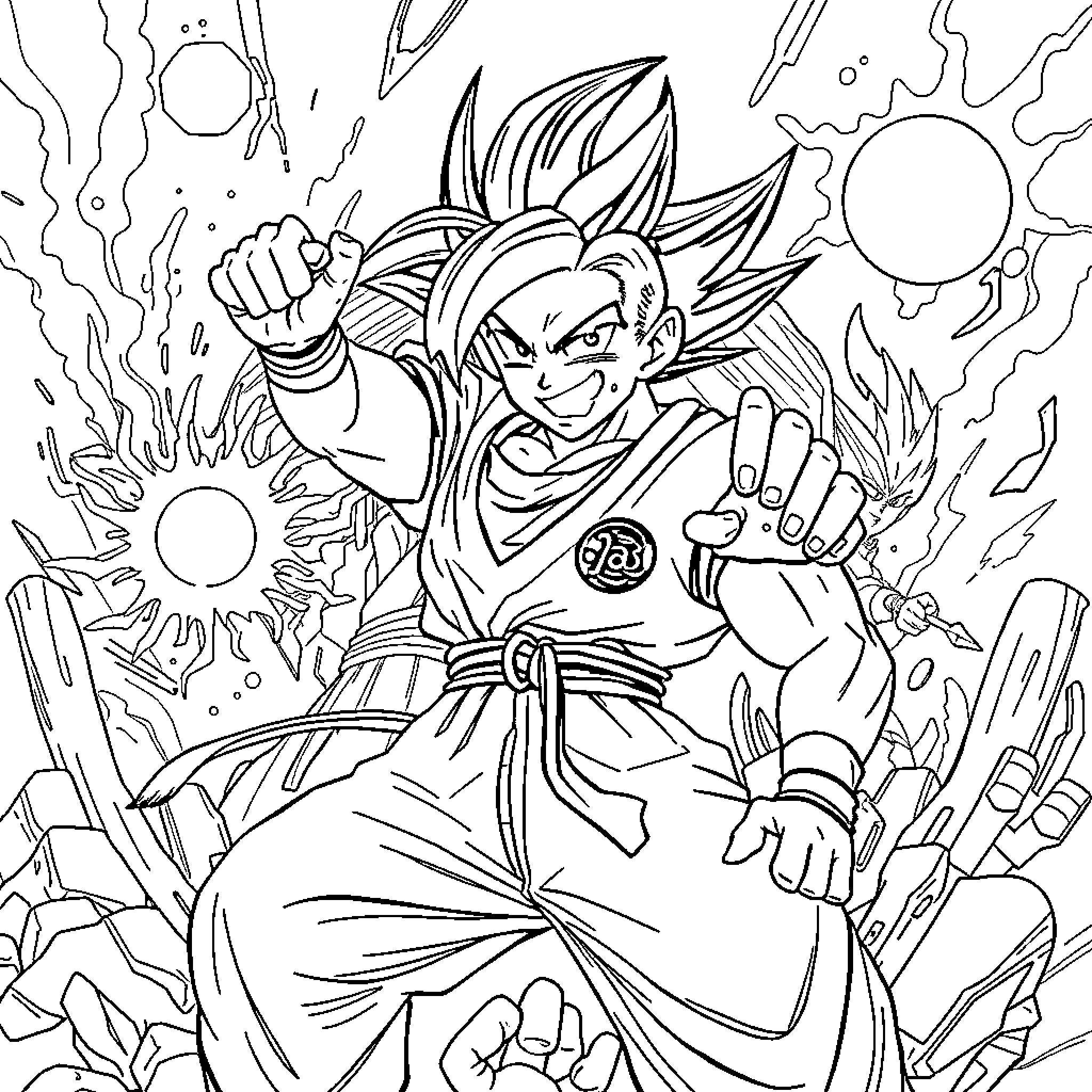 Dragon Warrior in Fierce Battle Coloring Page (free black-and-white line drawing printable PDF for all, from beginners to advanced learners, including children, teens, adults, and seniors)