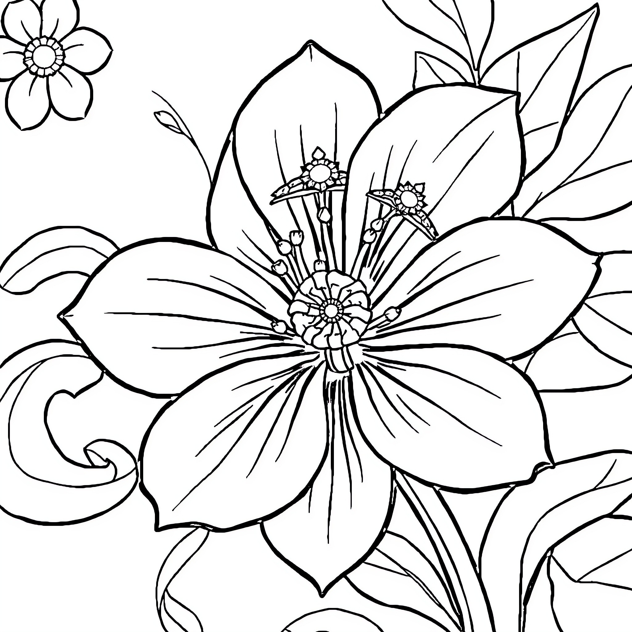 Flower Outline Drawing with Intricate Petals Coloring Page (free black-and-white line drawing printable PDF for all, from beginners to advanced learners, including children, teens, adults, and seniors)