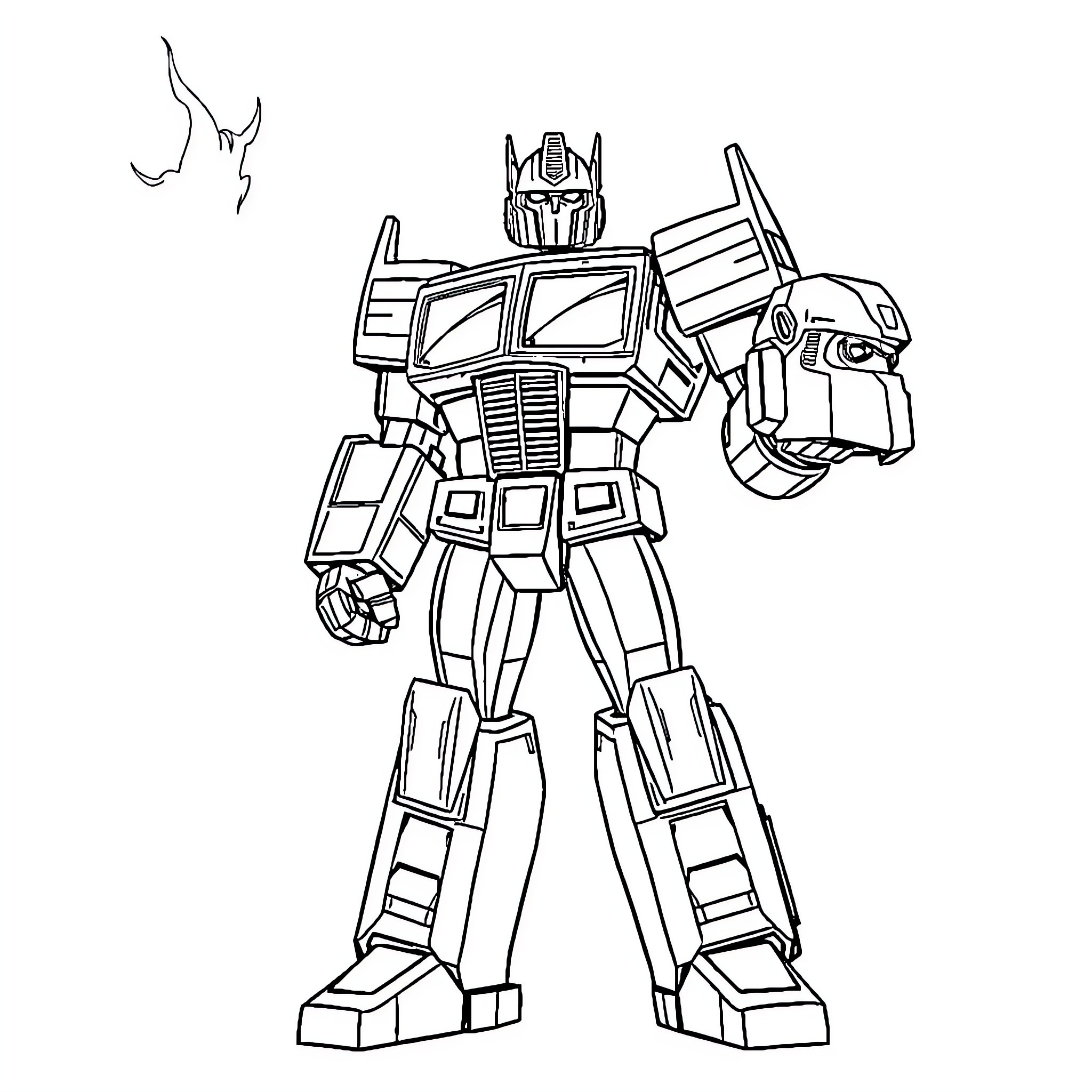 Optimus Prime - Heroic Robot Warrior Coloring Page (free black-and-white line drawing printable PDF for all, from beginners to advanced learners, including children, teens, adults, and seniors)