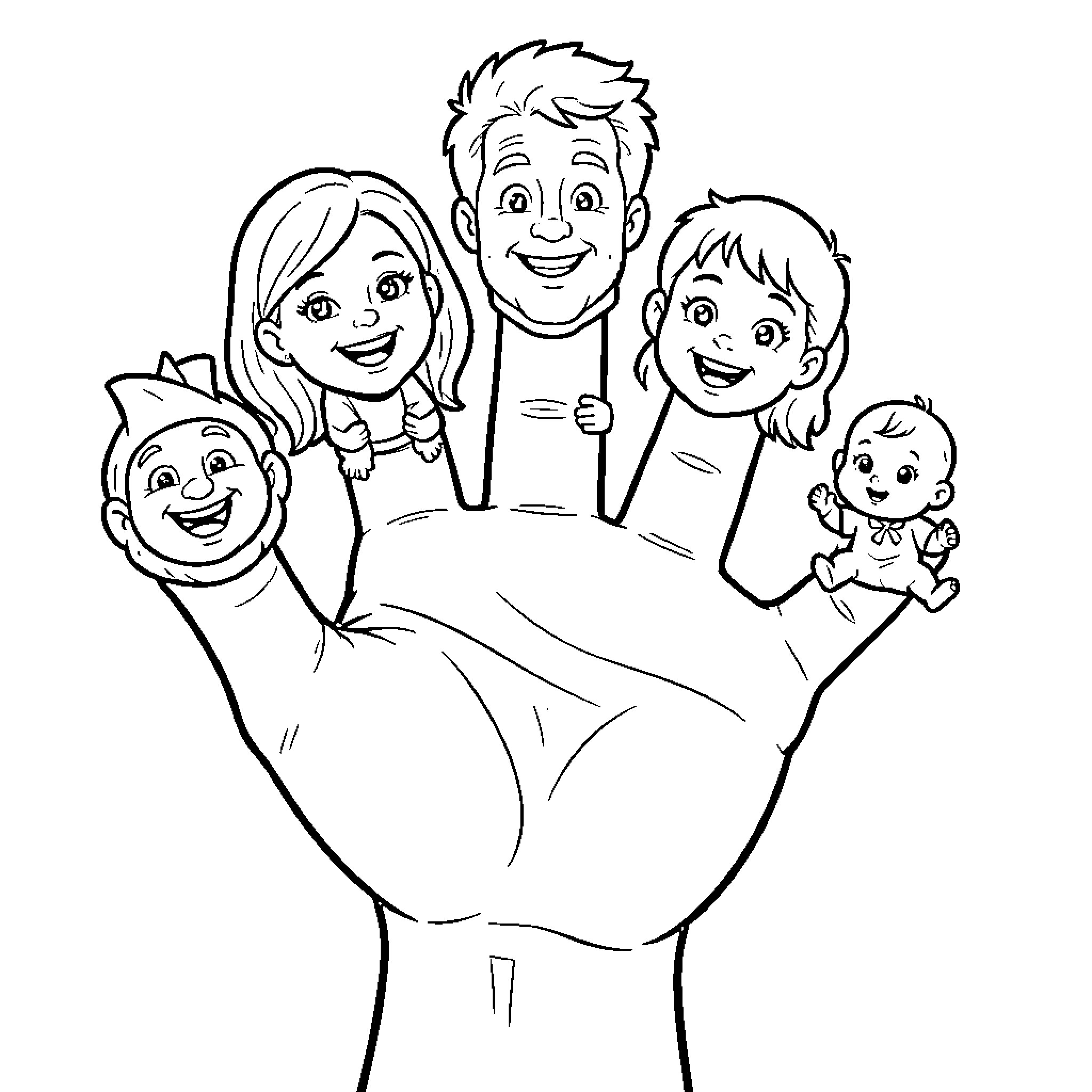 Hand-drawn family portrait on a coloring page Coloring Page (free black-and-white line drawing printable PDF for all, from beginners to advanced learners, including children, teens, adults, and seniors)