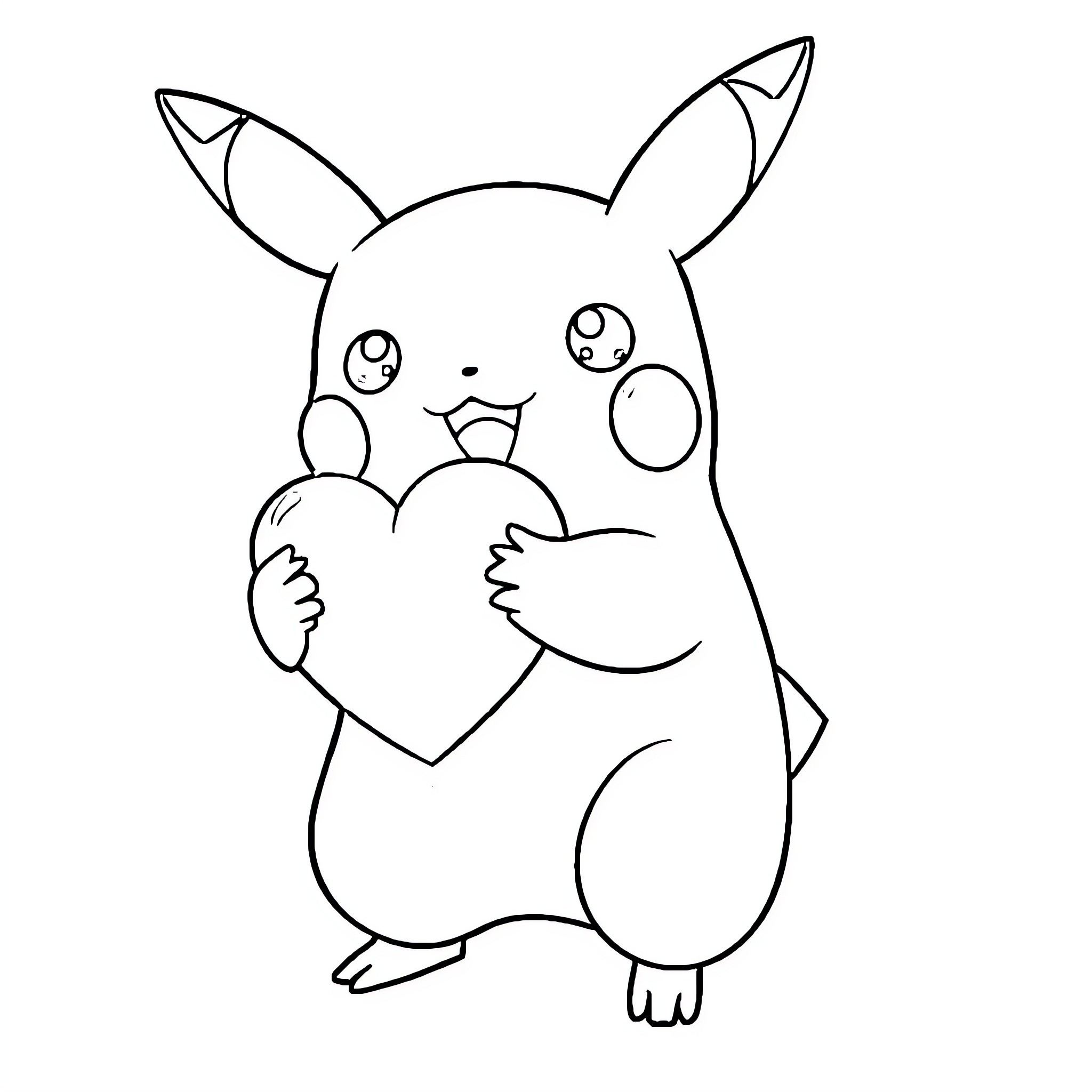Pikachu holding a heart lovingly Coloring Page (free black-and-white line drawing printable PDF for all, from beginners to advanced learners, including children, teens, adults, and seniors)