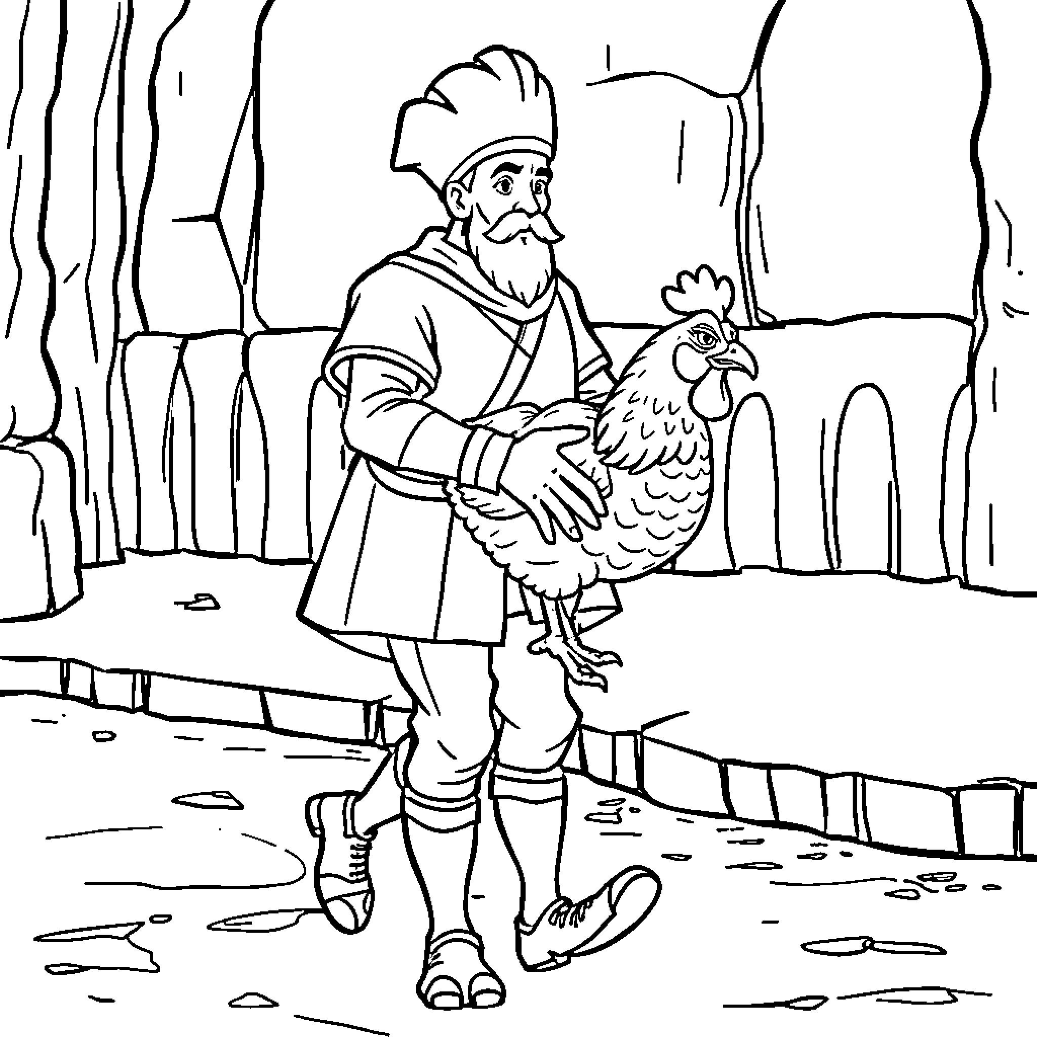 Marco Polo explores the wilderness with a companion bird Coloring Page (free black-and-white line drawing printable PDF for all, from beginners to advanced learners, including children, teens, adults, and seniors)