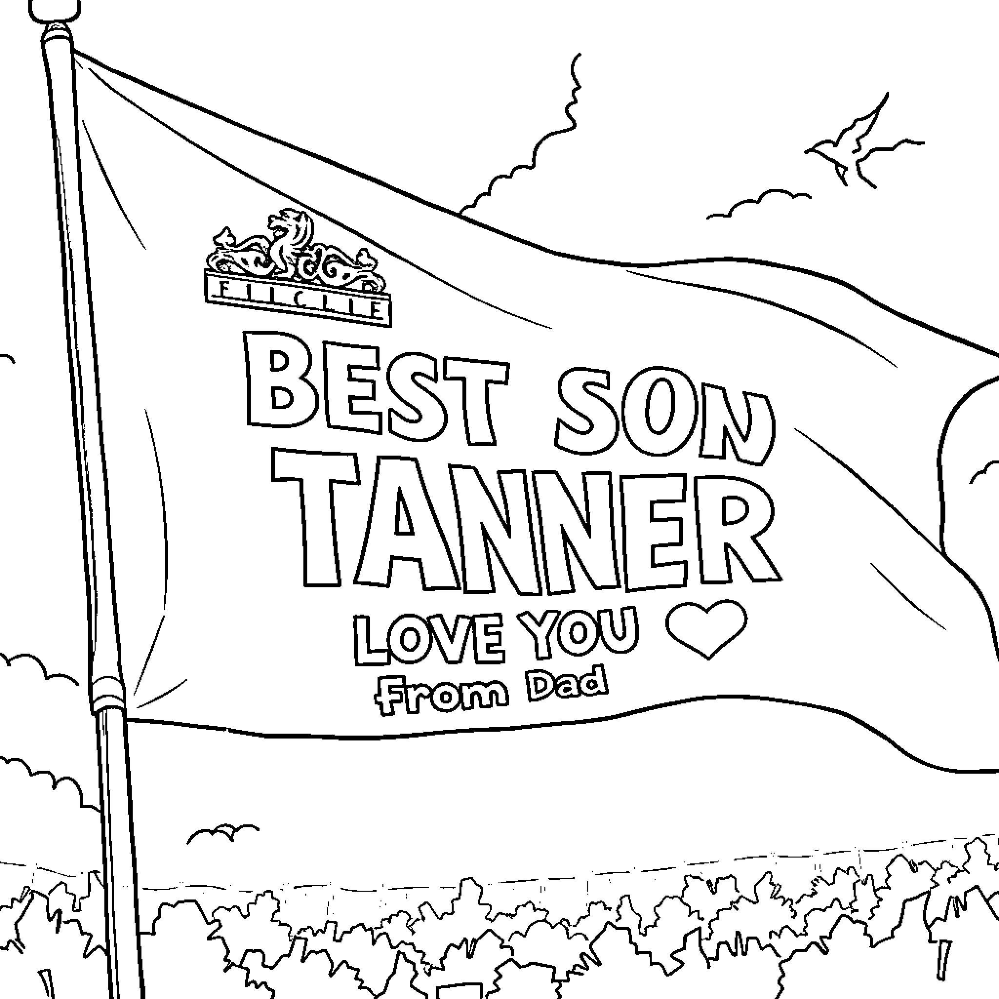 Flag with Best Son Tanner message Coloring Page (free black-and-white line drawing printable PDF for all, from beginners to advanced learners, including children, teens, adults, and seniors)