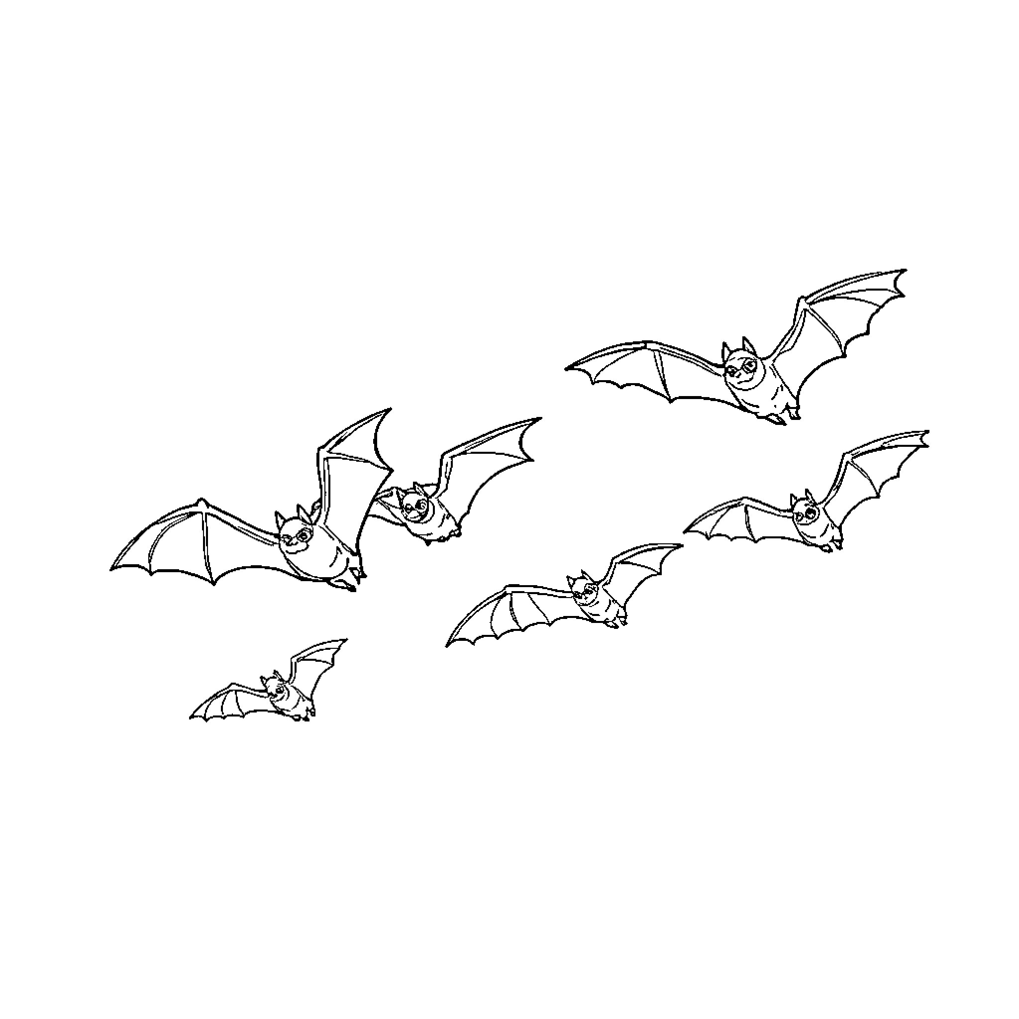 Bats flying freely in the sky Coloring Page (free black-and-white line drawing printable PDF for all, from beginners to advanced learners, including children, teens, adults, and seniors)