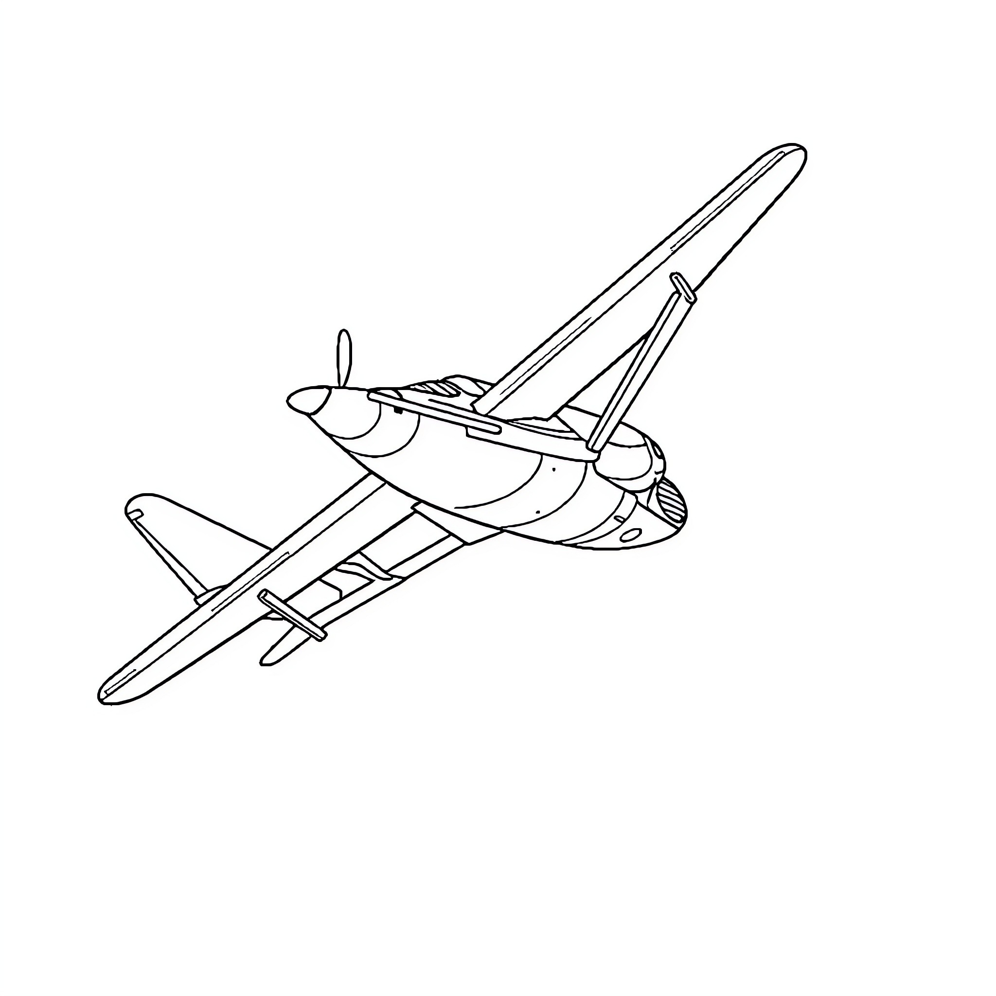 Airplane taking off in simple outline Coloring Page (free black-and-white line drawing printable PDF for all, from beginners to advanced learners, including children, teens, adults, and seniors)