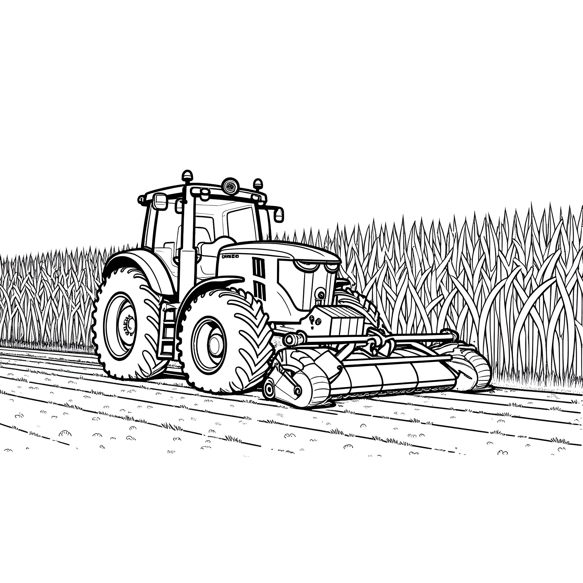 Tractor working diligently in the field Coloring Page (free black-and-white line drawing printable PDF for all, from beginners to advanced learners, including children, teens, adults, and seniors)