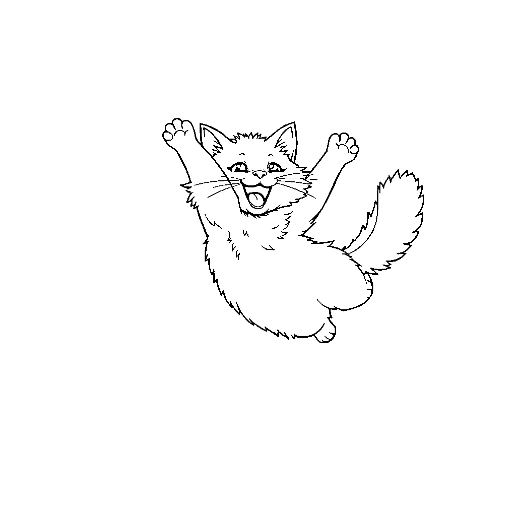 Cat jumping playfully Coloring Page (free black-and-white line drawing printable PDF for all, from beginners to advanced learners, including children, teens, adults, and seniors)