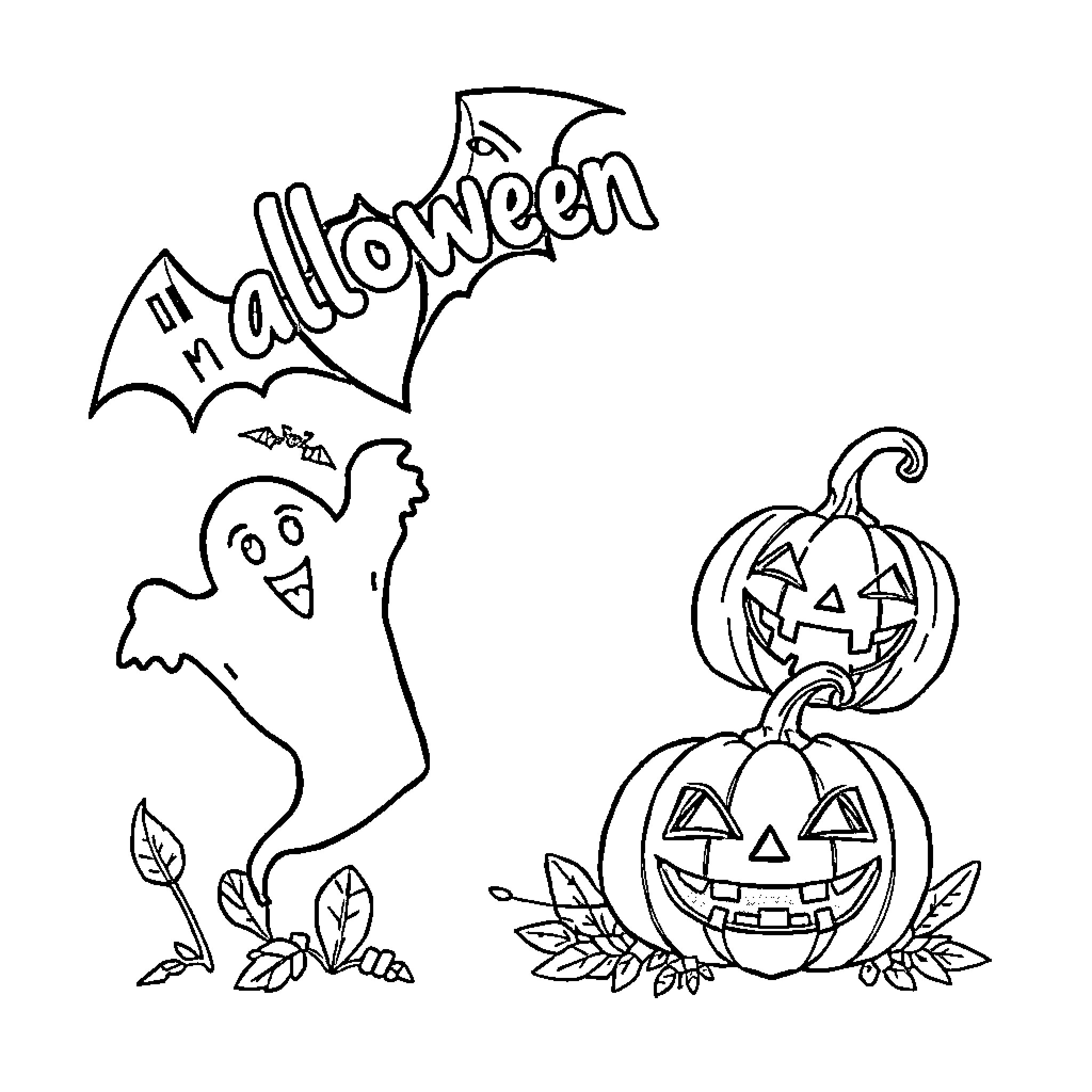 Letter D: Delightful Halloween Decorations Coloring Page (free black-and-white line drawing printable PDF for all, from beginners to advanced learners, including children, teens, adults, and seniors)