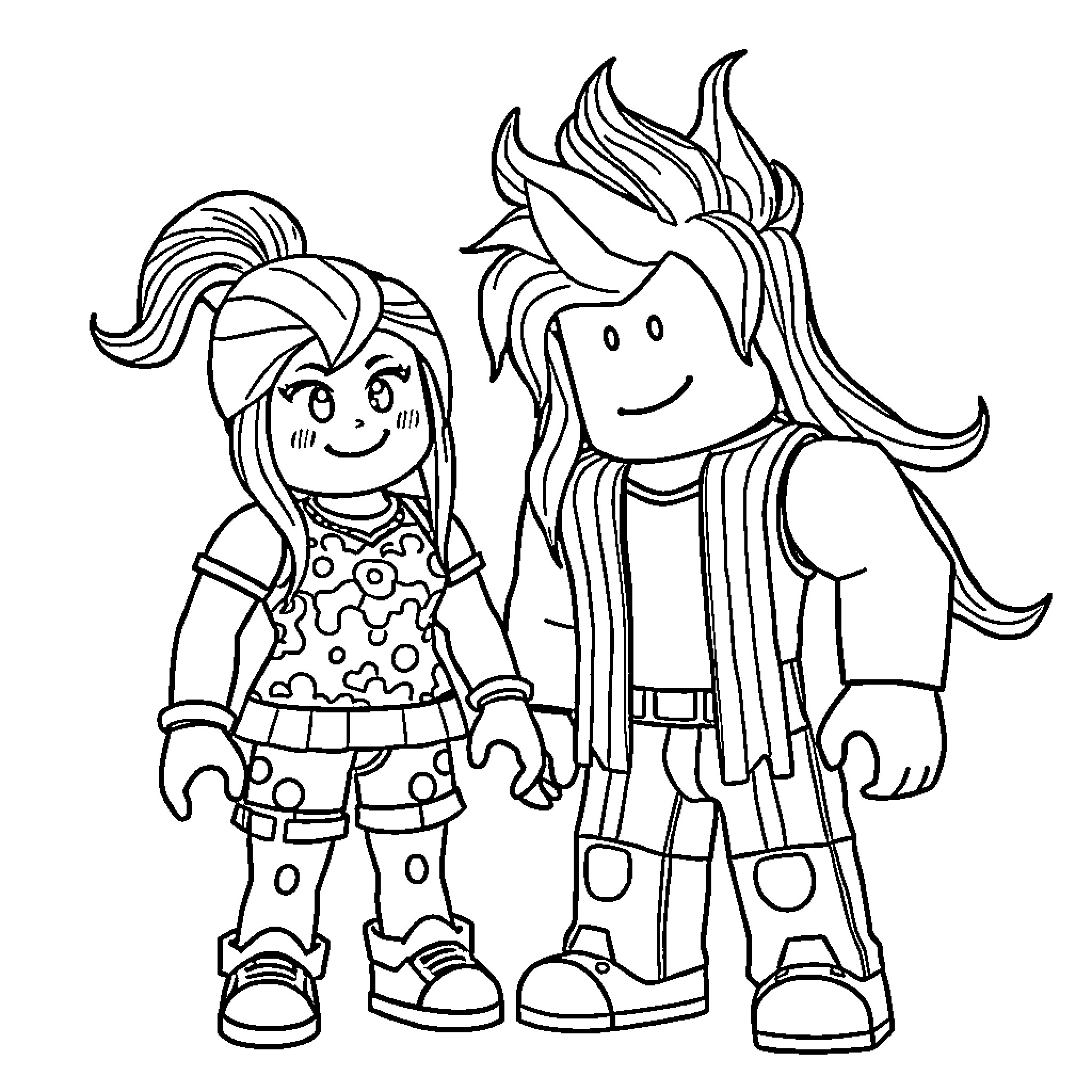 Cibuya's Playful Duo Coloring Page (free black-and-white line drawing printable PDF for all, from beginners to advanced learners, including children, teens, adults, and seniors)