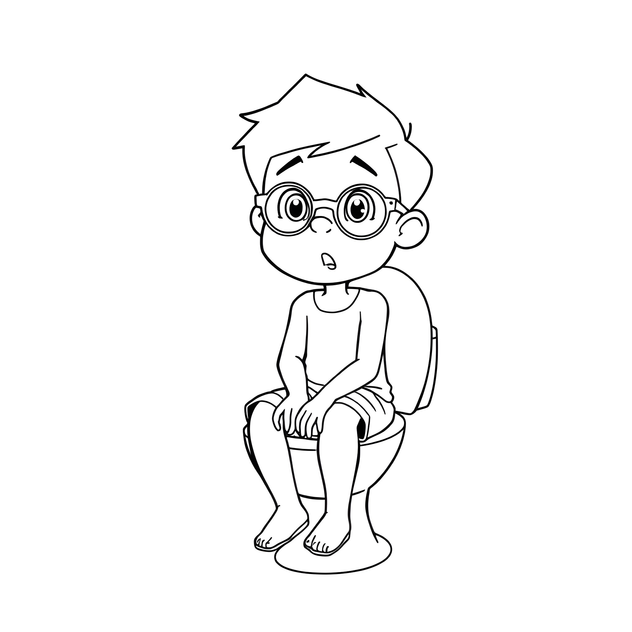 Brother sitting on a stool with surprised expression Coloring Page (free black-and-white line drawing printable PDF for all, from beginners to advanced learners, including children, teens, adults, and seniors)
