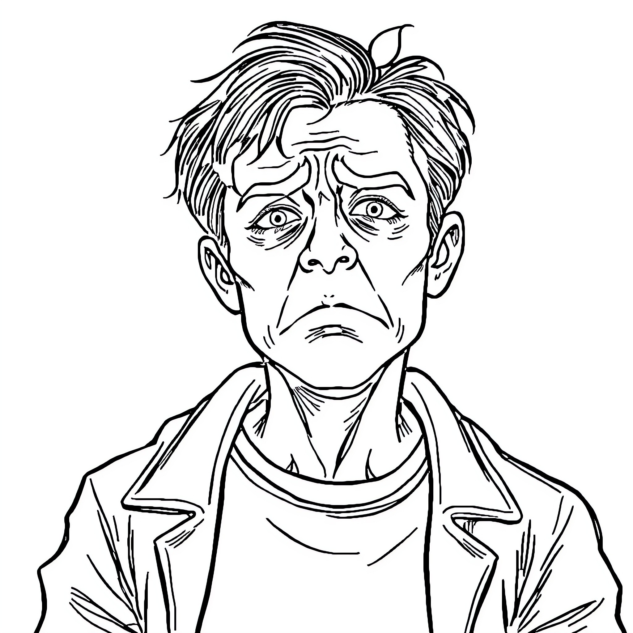 Jewish man with concerned expression Coloring Page (free black-and-white line drawing printable PDF for all, from beginners to advanced learners, including children, teens, adults, and seniors)