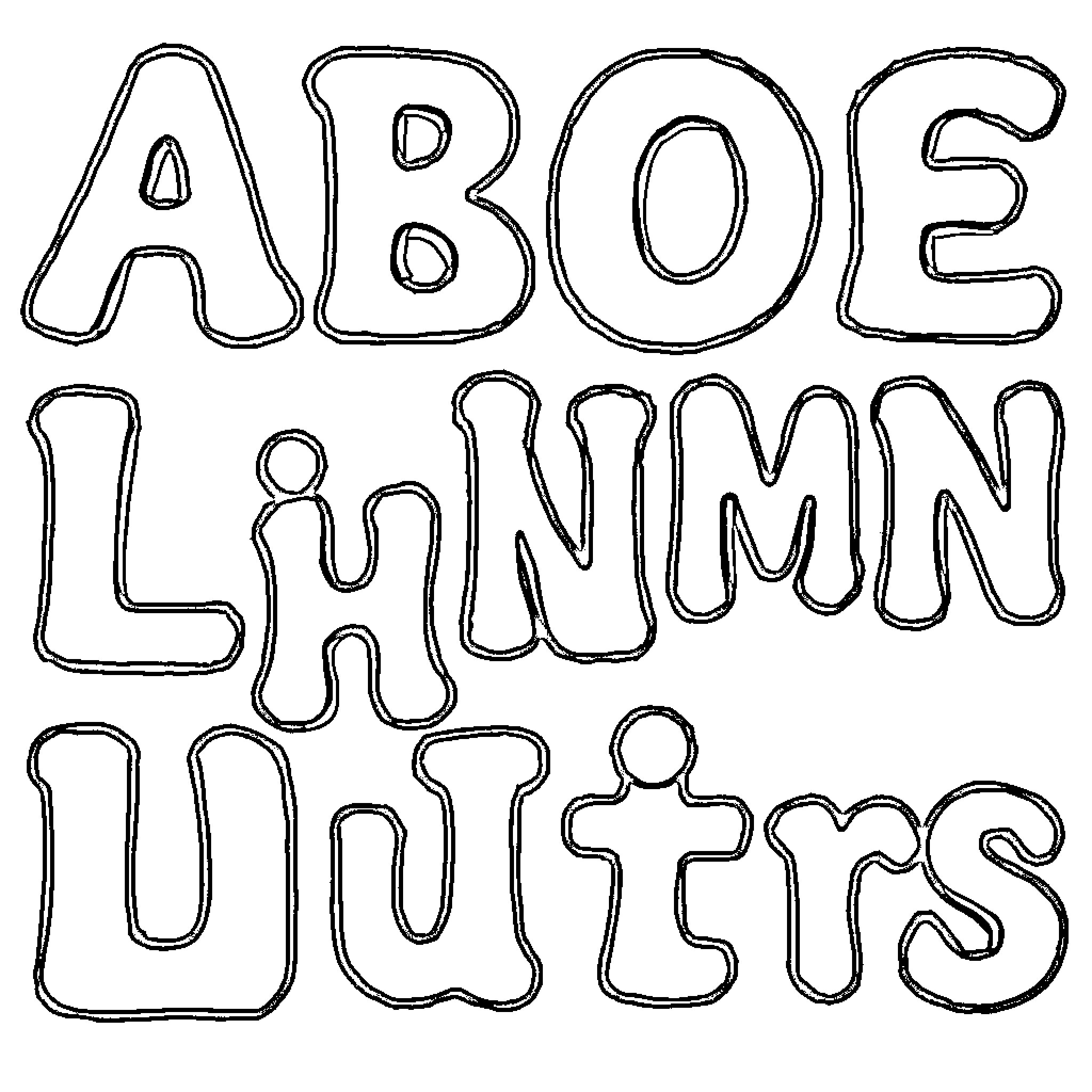 Alpha Doodle Lettering Drawing Coloring Page (free black-and-white line drawing printable PDF for all, from beginners to advanced learners, including children, teens, adults, and seniors)