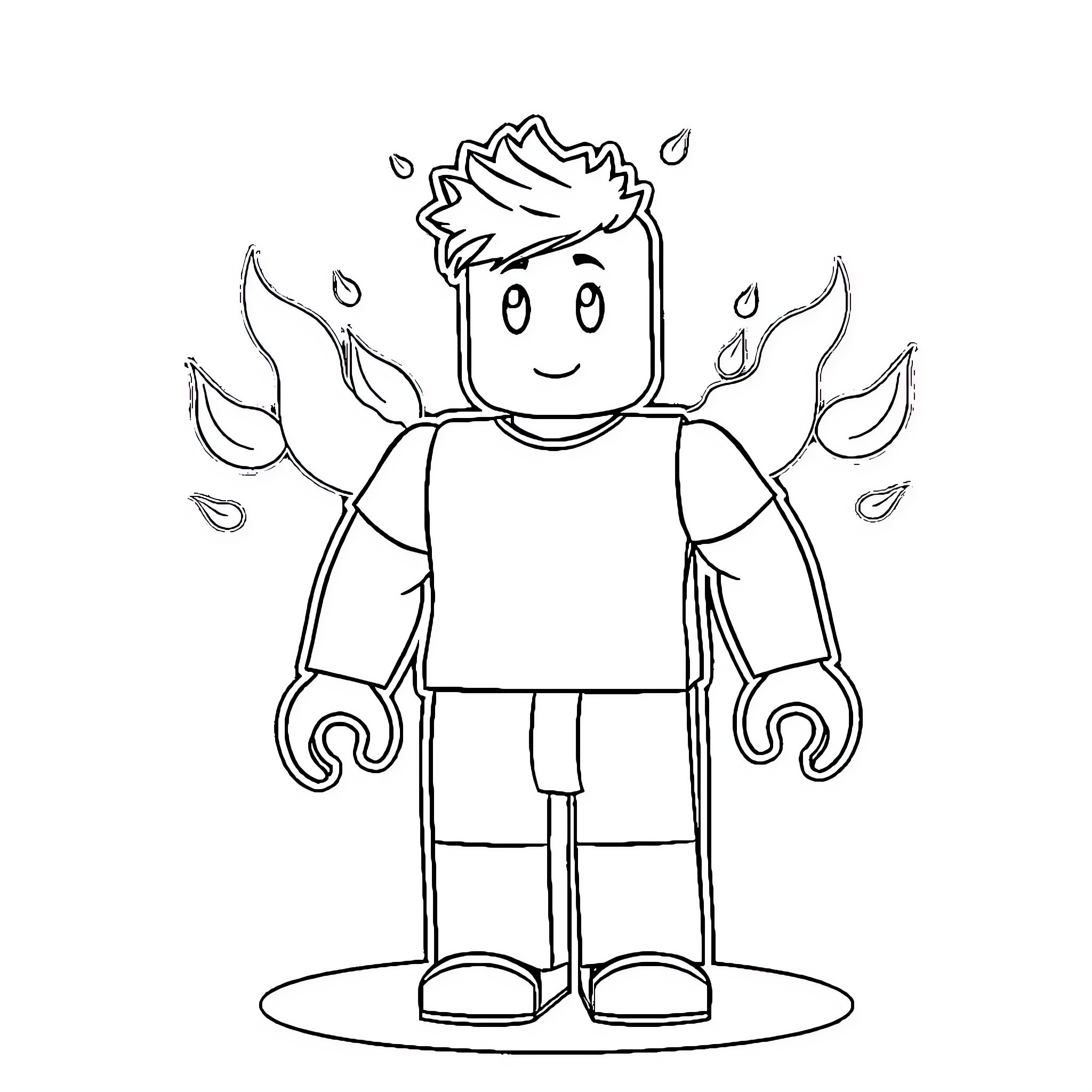 Roblox Character with Cheerful Expression Coloring Page (free black-and-white line drawing printable PDF for all, from beginners to advanced learners, including children, teens, adults, and seniors)