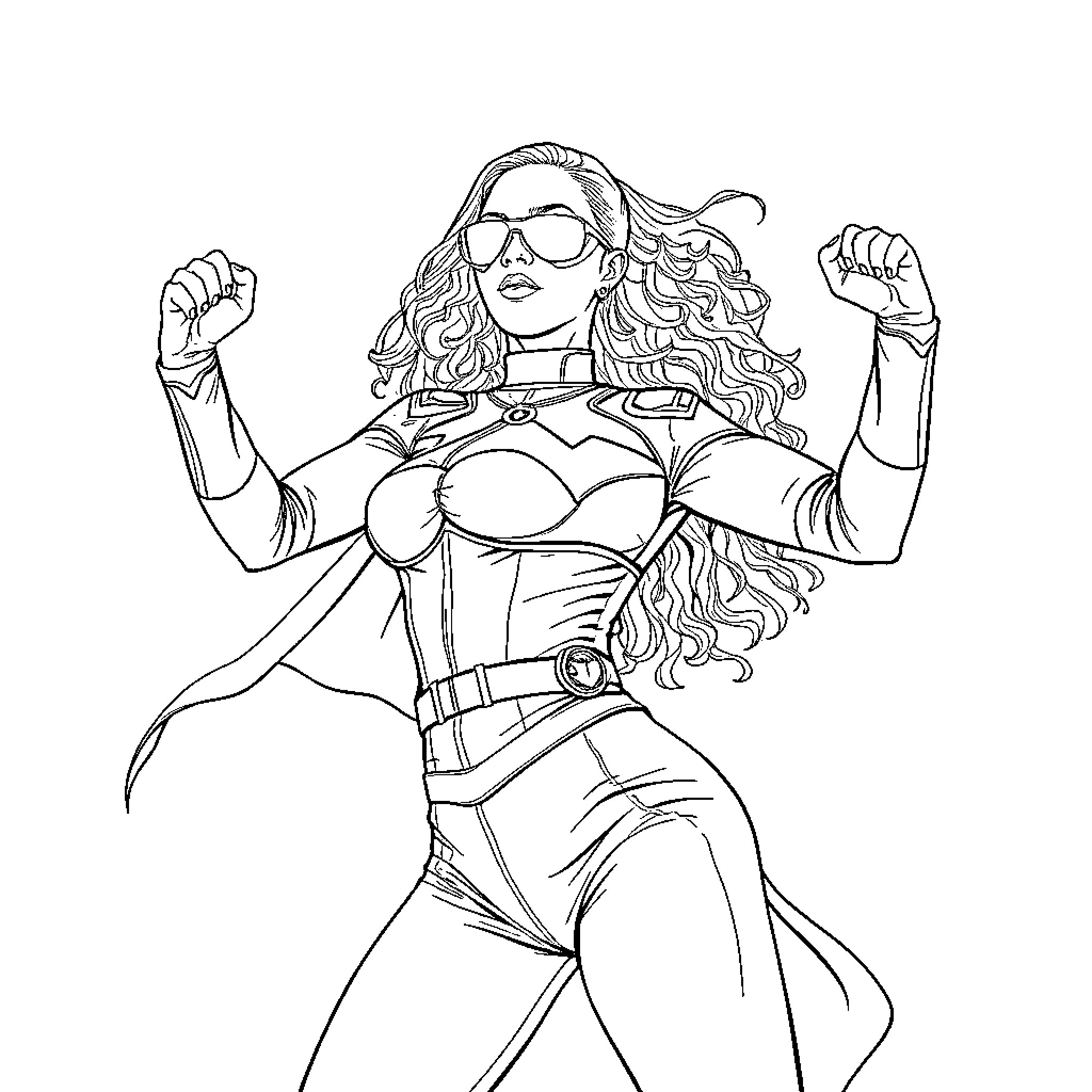 Beyonce striking a powerful pose Coloring Page (free black-and-white line drawing printable PDF for all, from beginners to advanced learners, including children, teens, adults, and seniors)