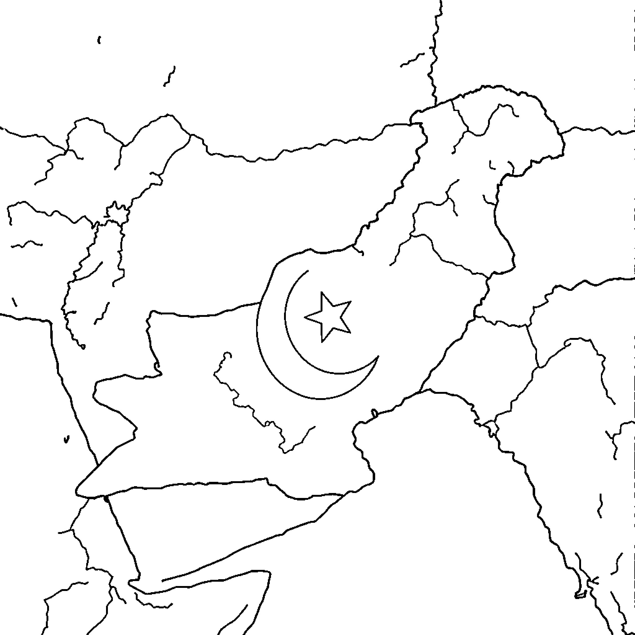 Pakistan's Iconic Geographical Outline Coloring Page (free black-and-white line drawing printable PDF for all, from beginners to advanced learners, including children, teens, adults, and seniors)
