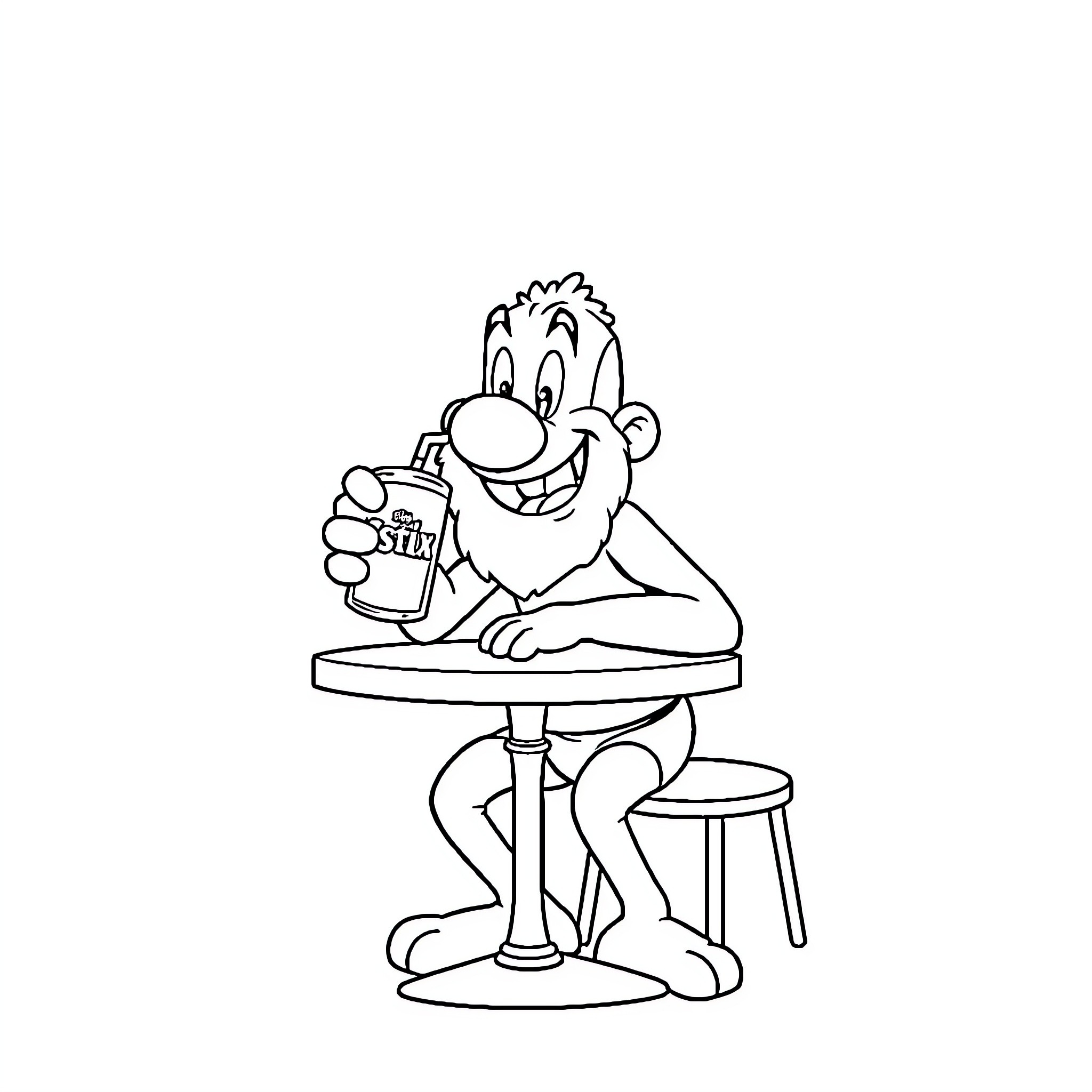 Asterix enjoying a refreshing drink Coloring Page (free black-and-white line drawing printable PDF for all, from beginners to advanced learners, including children, teens, adults, and seniors)