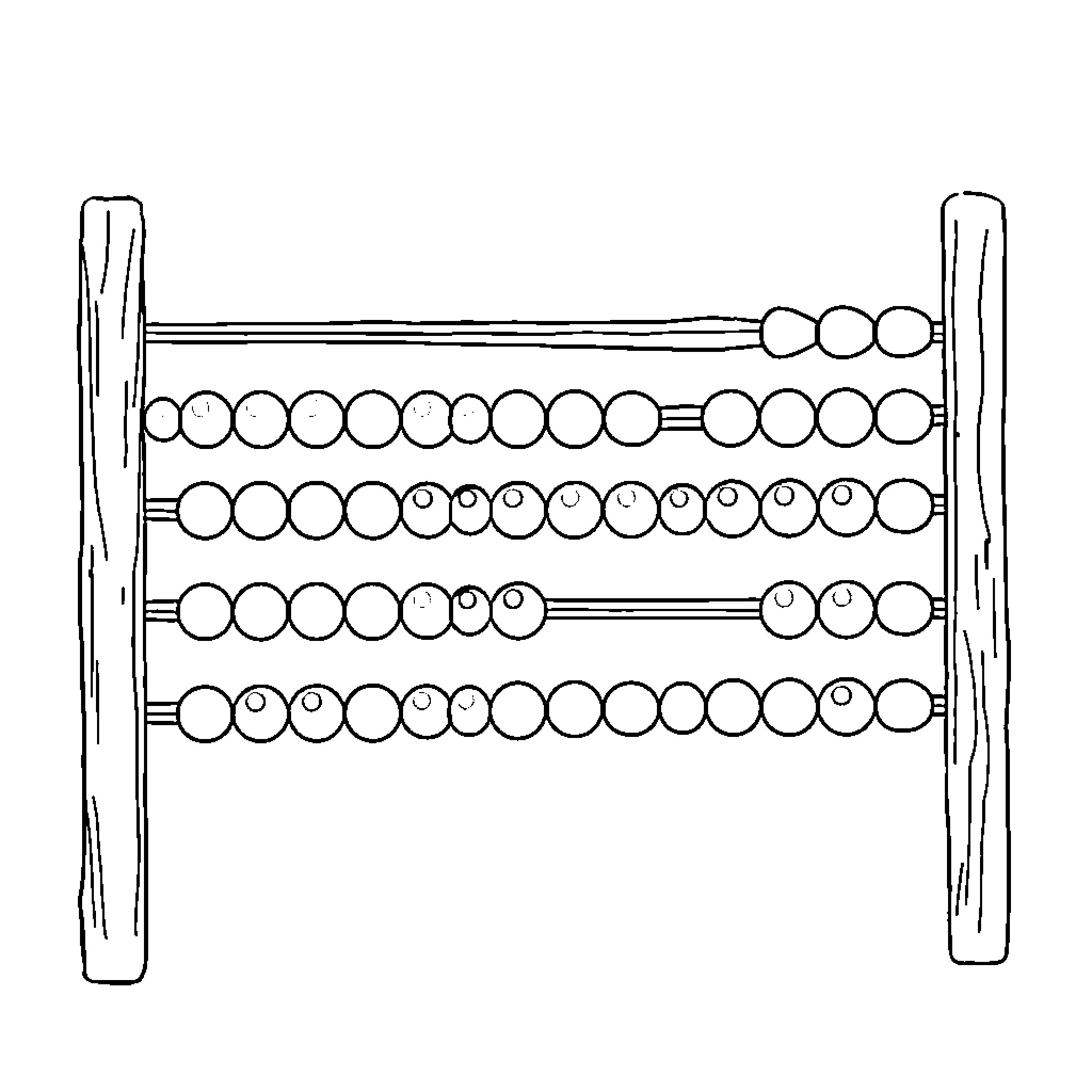 Abacus with beads in linear arrangement Coloring Page (free black-and-white line drawing printable PDF for all, from beginners to advanced learners, including children, teens, adults, and seniors)