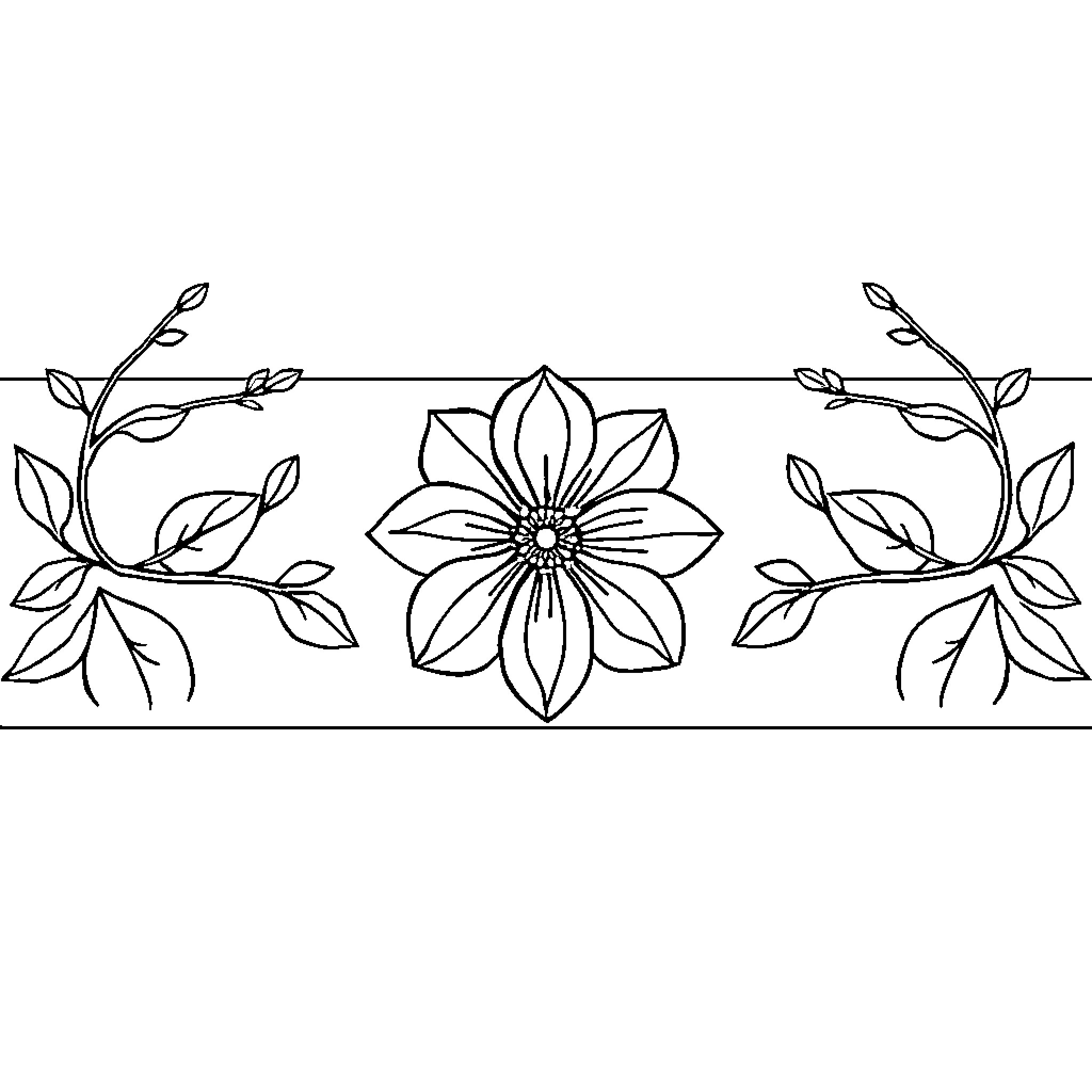Flower with Vines Forming Border Design Coloring Page (free black-and-white line drawing printable PDF for all, from beginners to advanced learners, including children, teens, adults, and seniors)